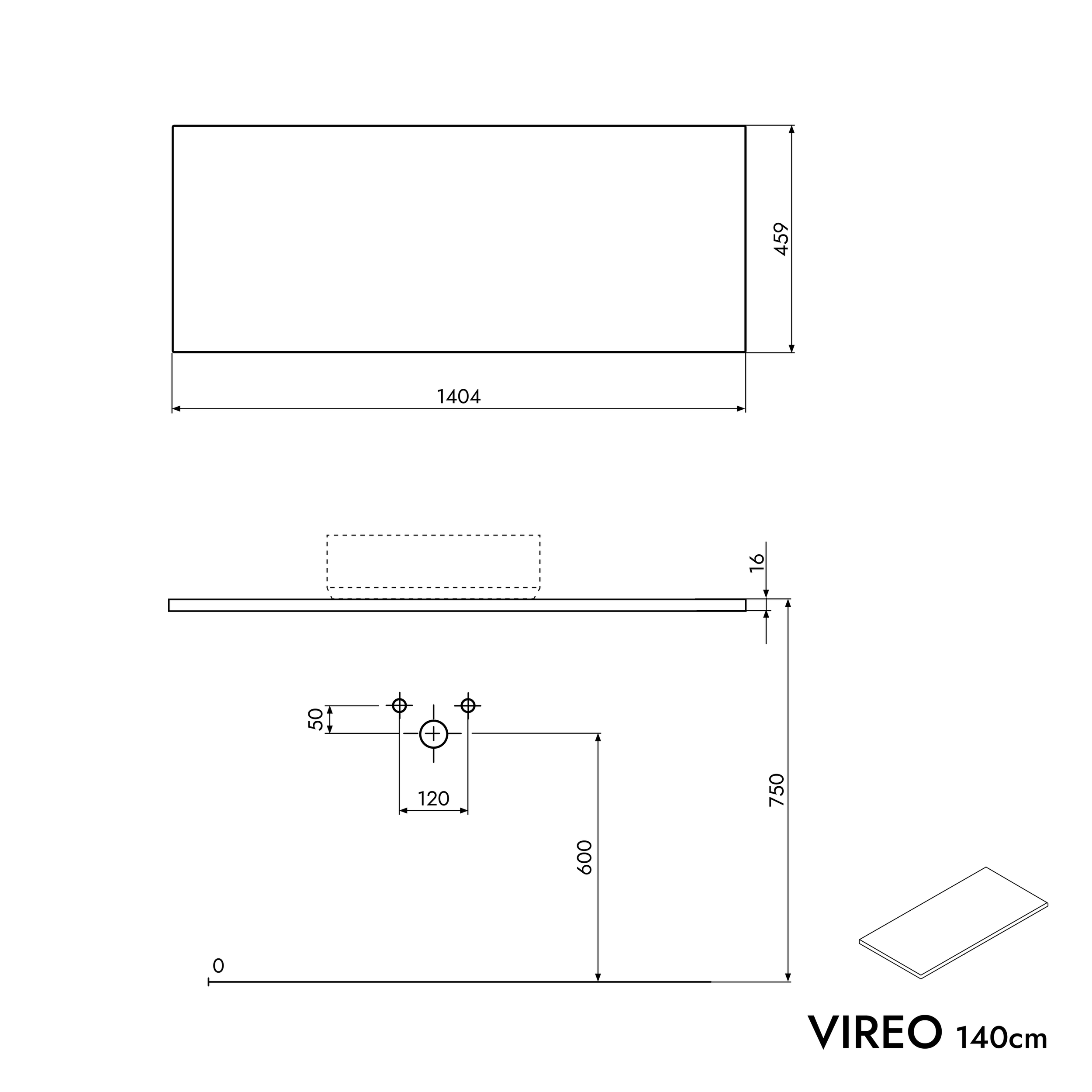 VIREO Meuble sous-lavabo 140 cm pour lavabo à poser - couleur au choix