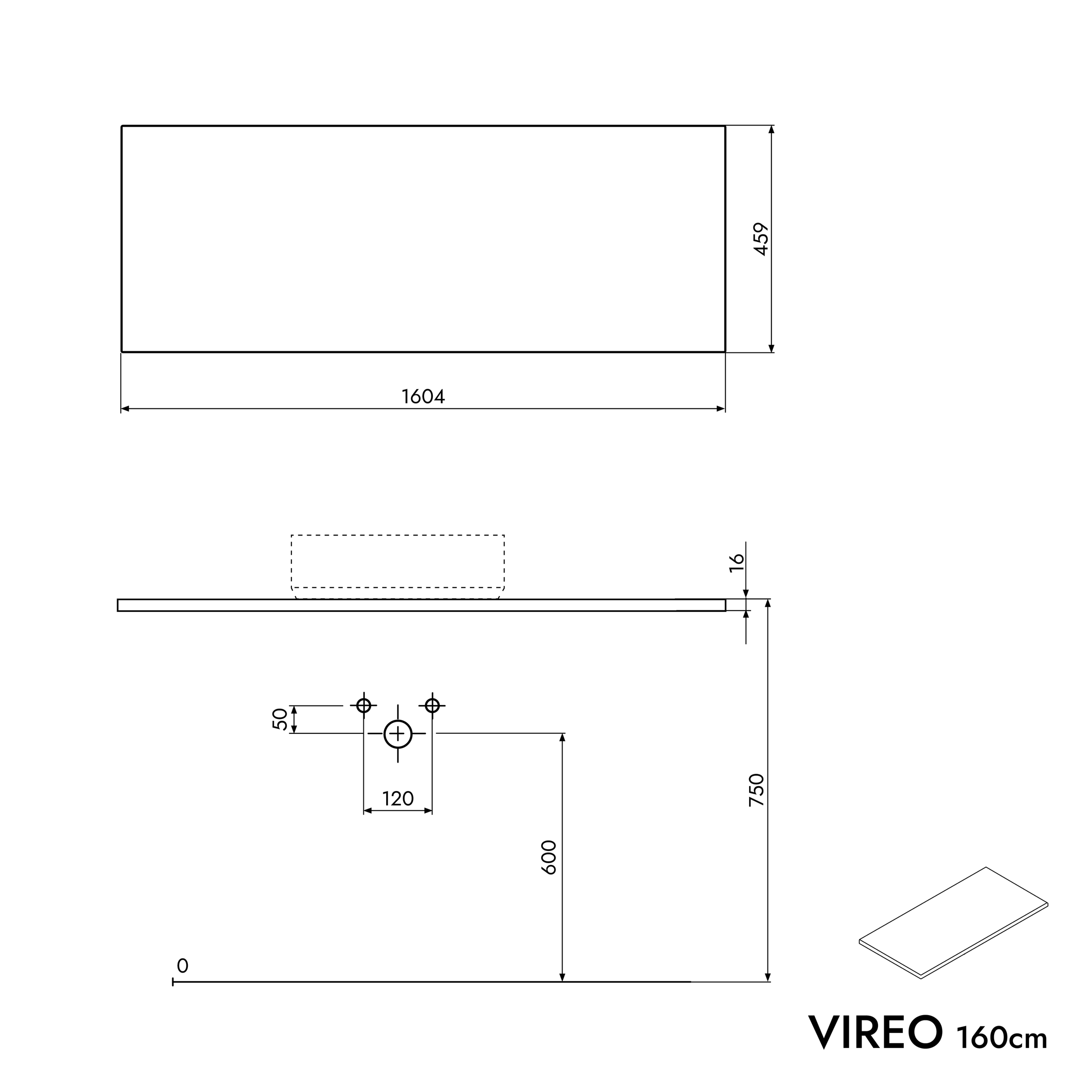 VIREO meuble de salle de bain meuble sous-lavabo 160 cm pour vasque à poser - couleur au choix