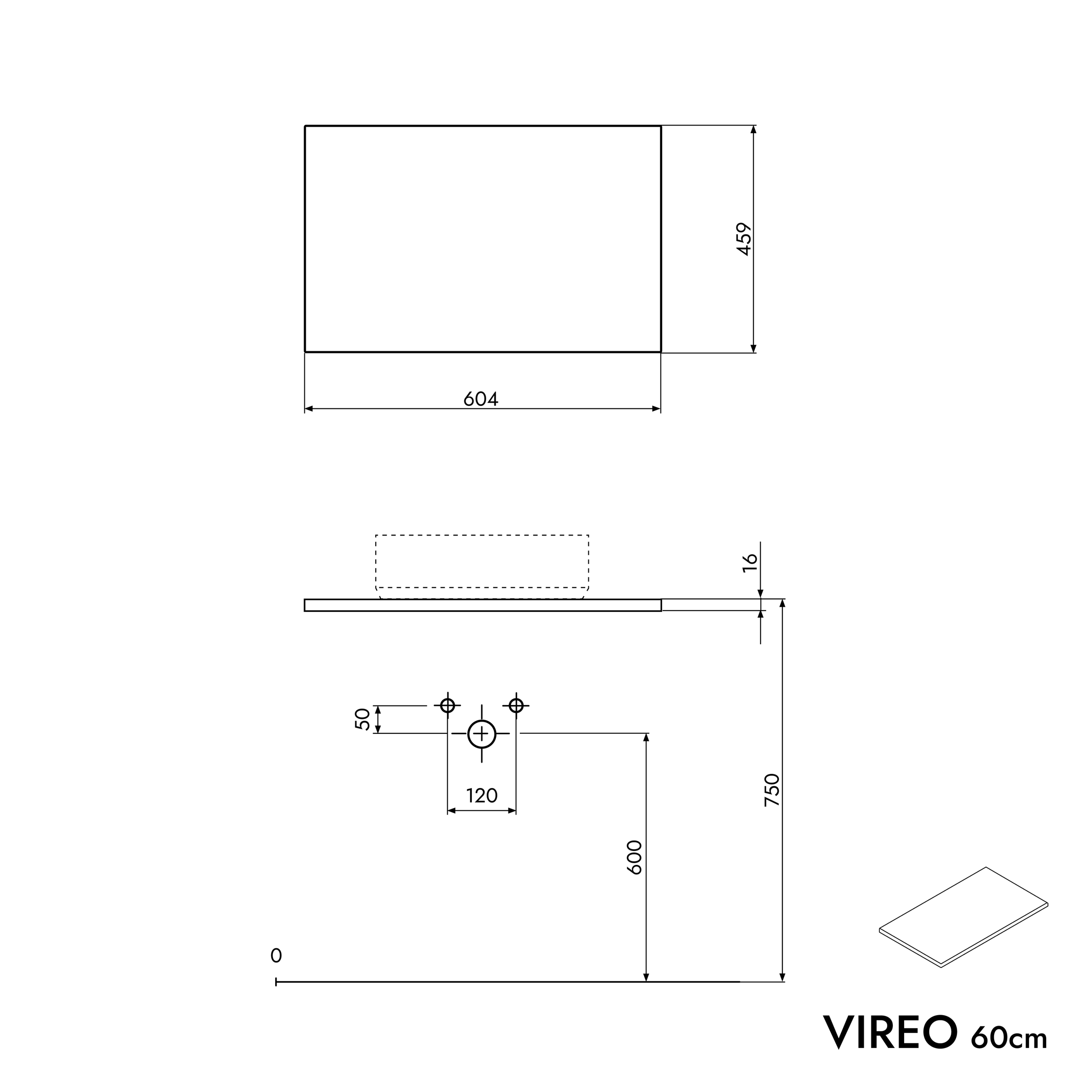 Meuble salle de bain VIREO 60 cm pour vasque à poser - couleur au choix