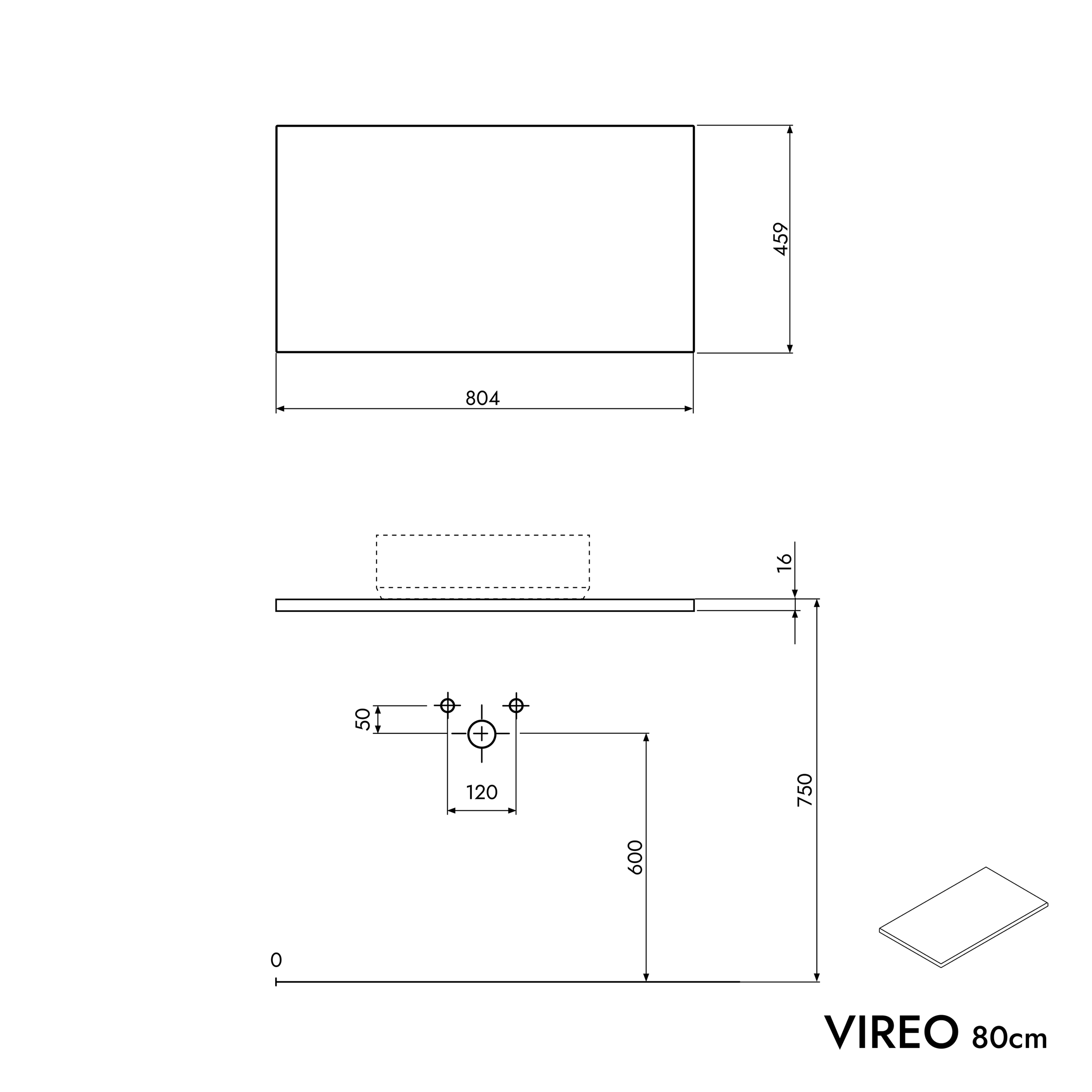 Meuble salle de bain VIREO 80 cm pour vasque à poser - couleur au choix