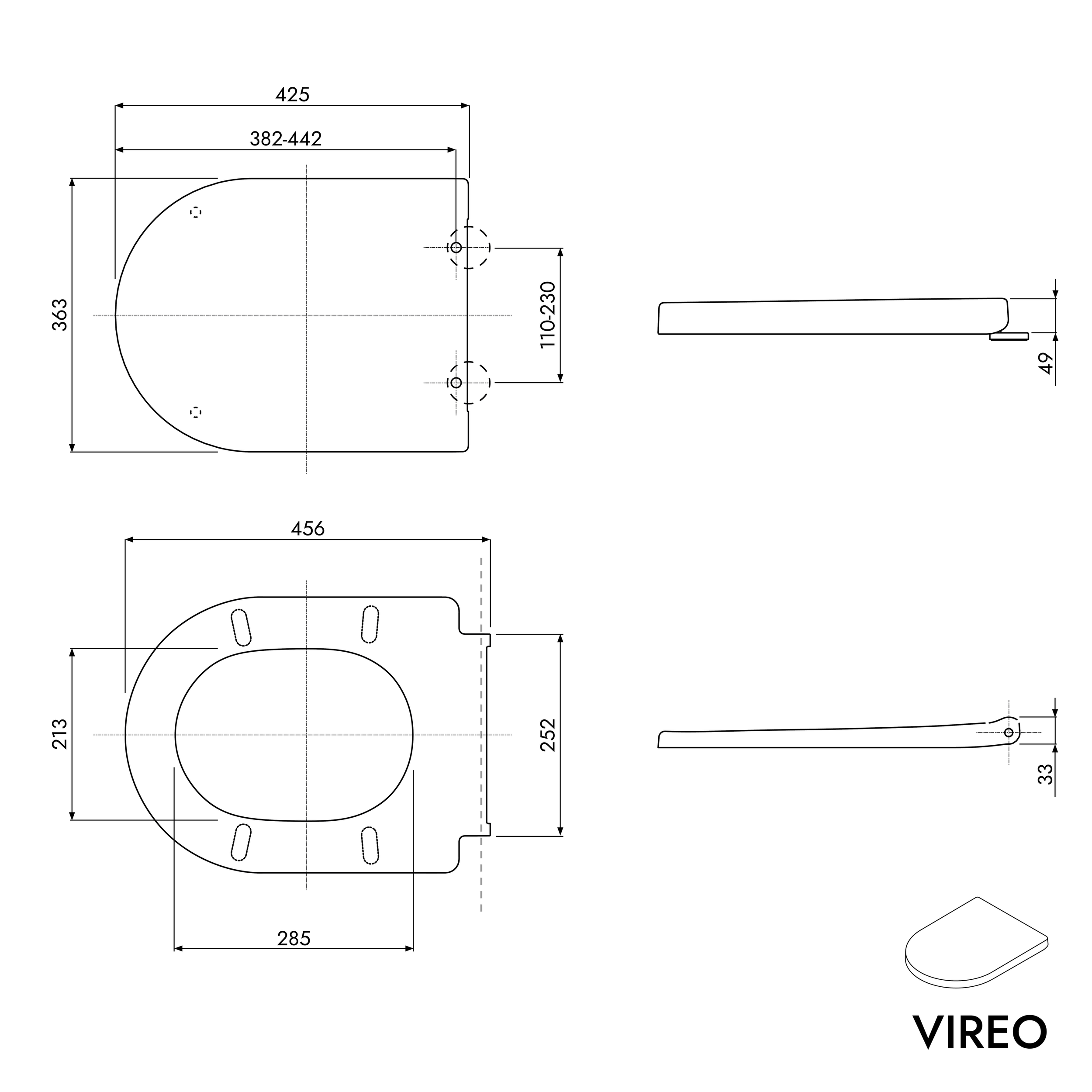 WC sospeso senza bordo VIREO incl. coperchio del WC con chiusura ammortizzata