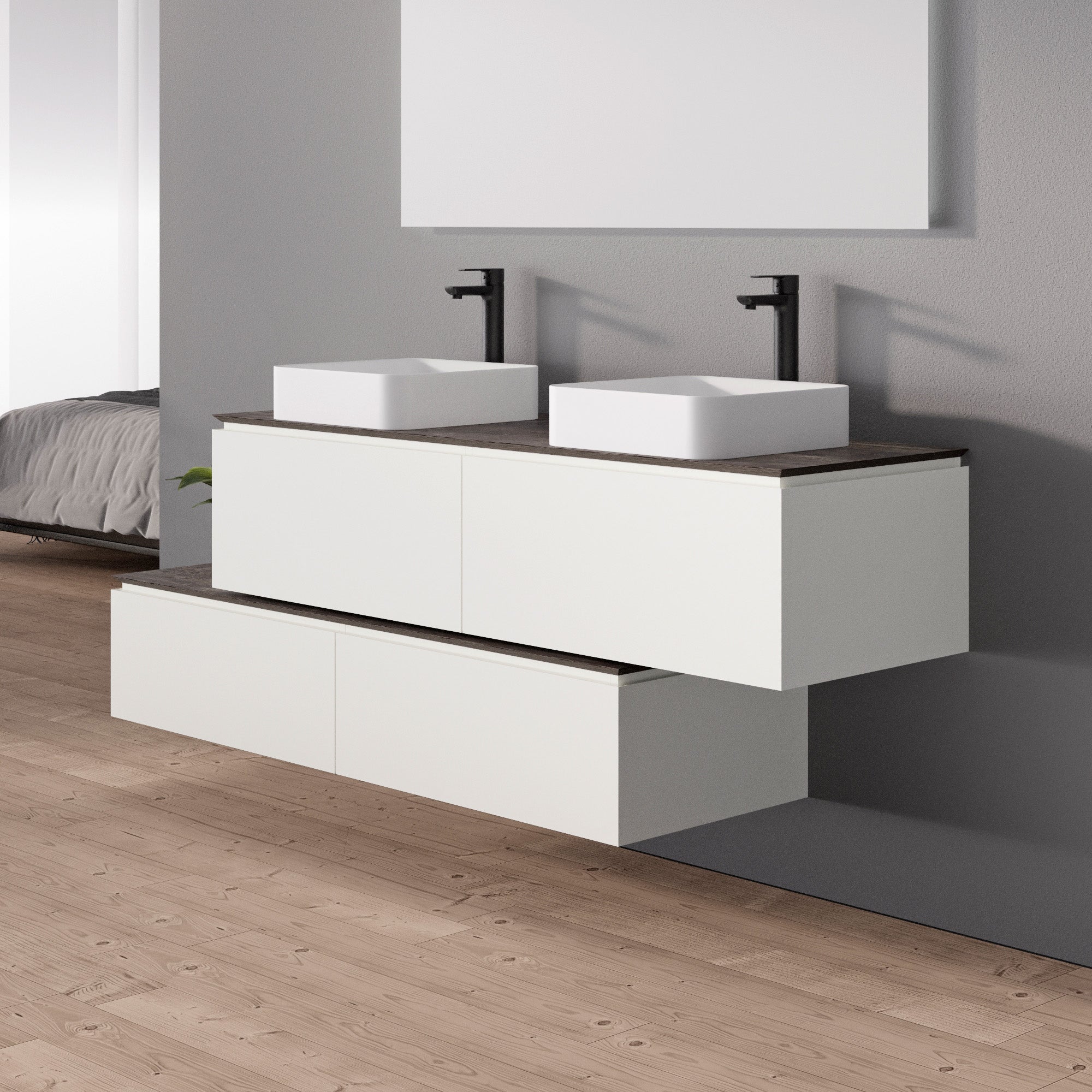 Meuble sous-lavabo Spring 1500 blanc mat pour lavabo à poser