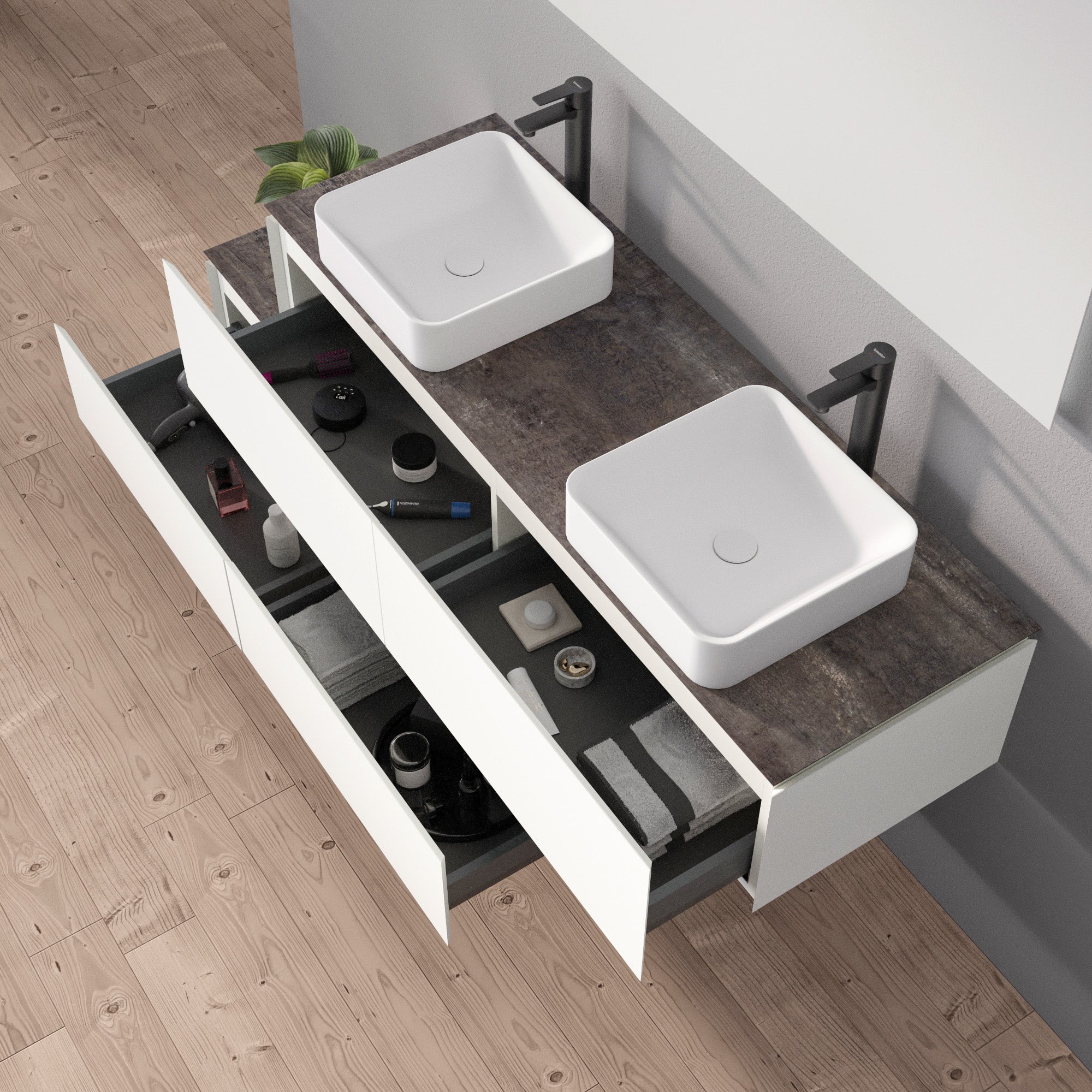 Meuble sous-lavabo Spring 1500 blanc mat pour lavabo à poser