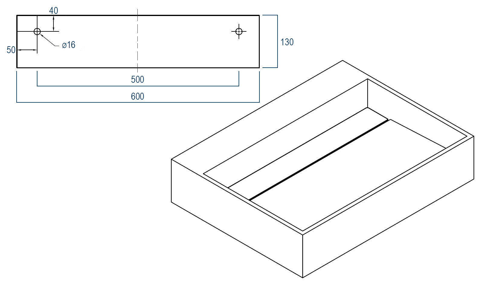 Vasque murale PB2080 en fonte minérale - 60 x 46 x 13 cm - blanc mat