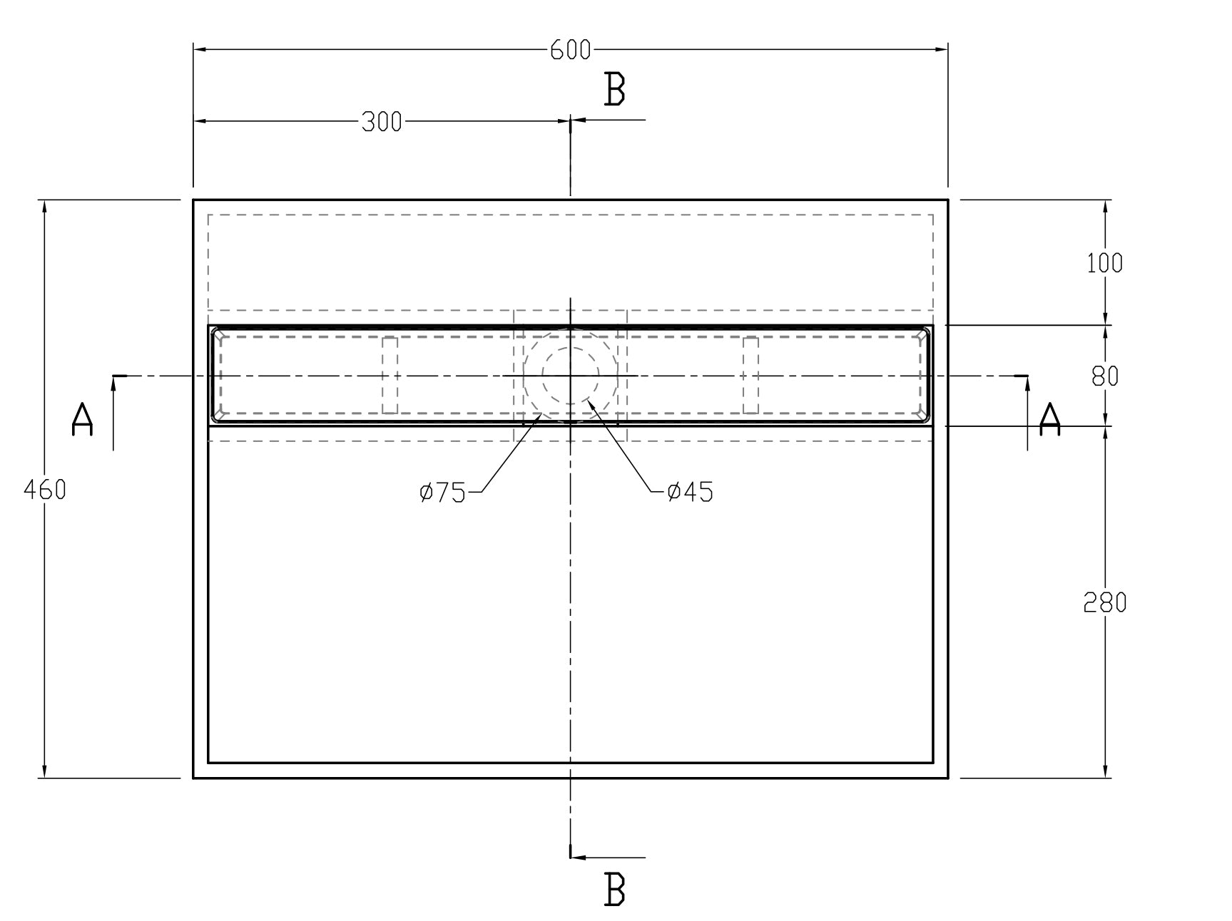 Vasque murale PB2080 en fonte minérale - 60 x 46 x 13 cm - blanc mat