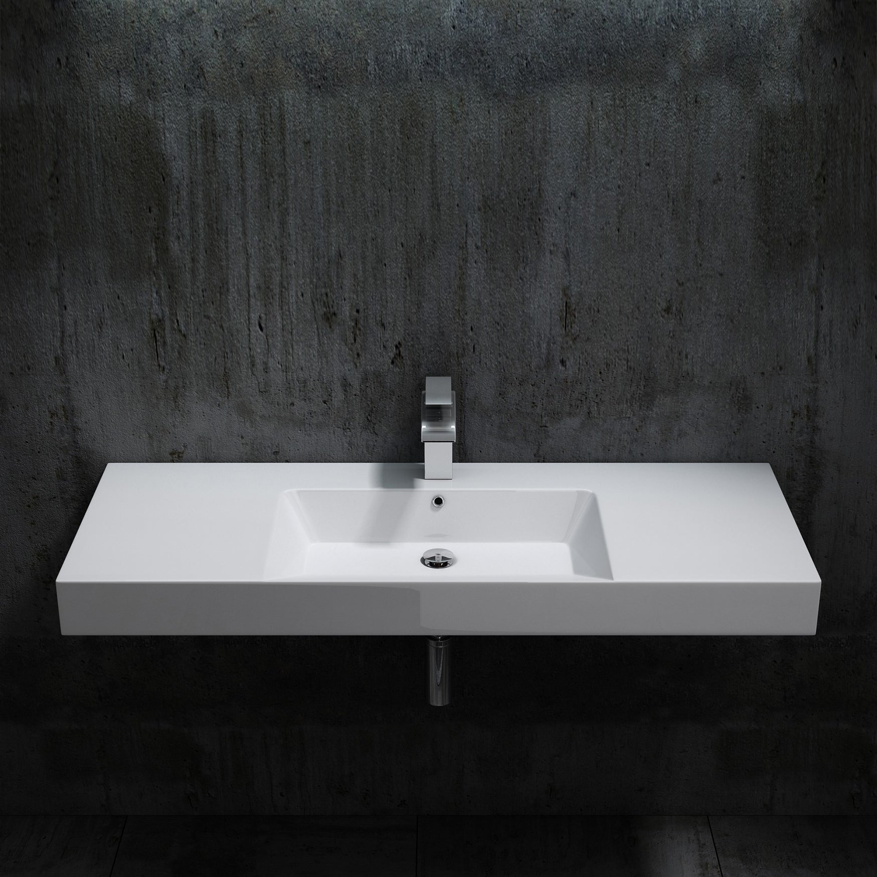 Lavabo mural en marbre coulé BS6036 - blanc -122 x 48 x 13,5 cm 