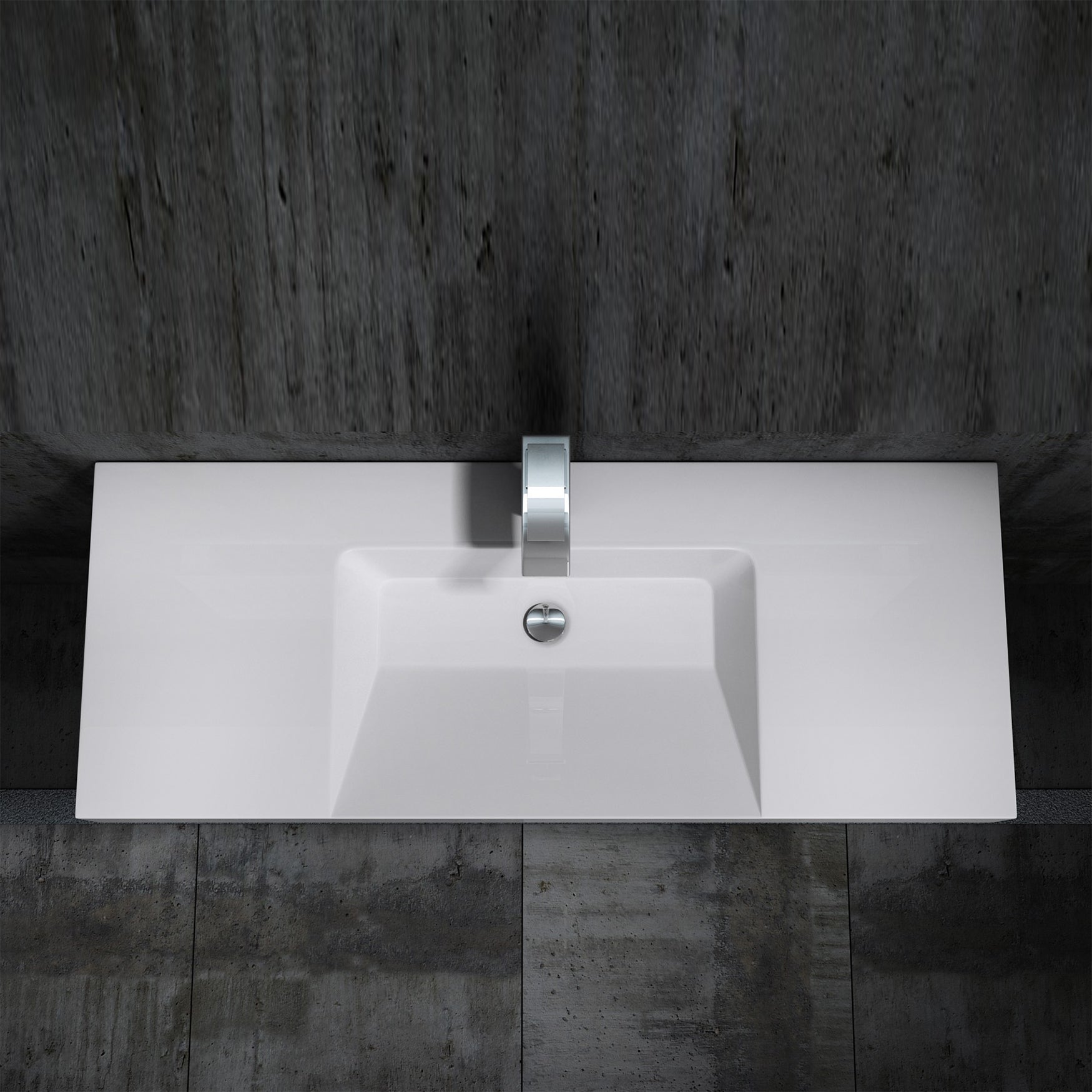 Lavabo mural en marbre coulé BS6036 - blanc -122 x 48 x 13,5 cm 