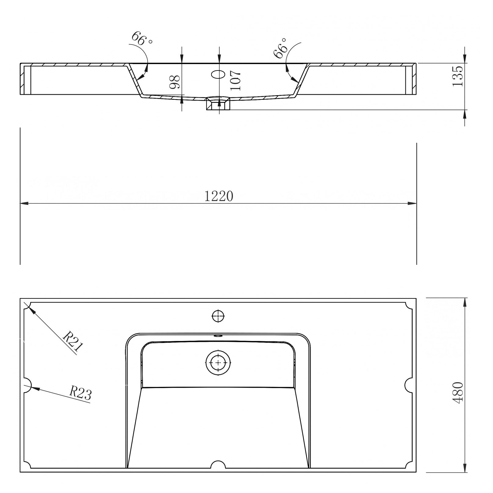 Lavabo mural en marbre coulé BS6036 - blanc -122 x 48 x 13,5 cm 