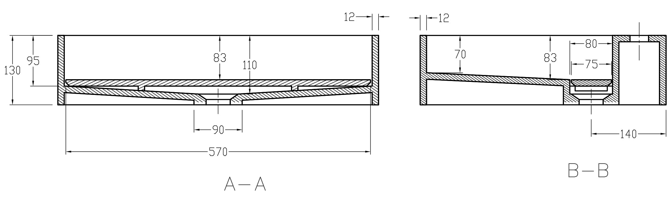 Vasque murale PB2080 en fonte minérale - 60 x 46 x 13 cm - blanc mat