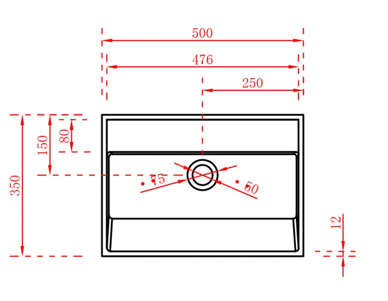 Lavabo mural TW18 en pierre solide - Solid Surface - 50 x 35 x 40 cm