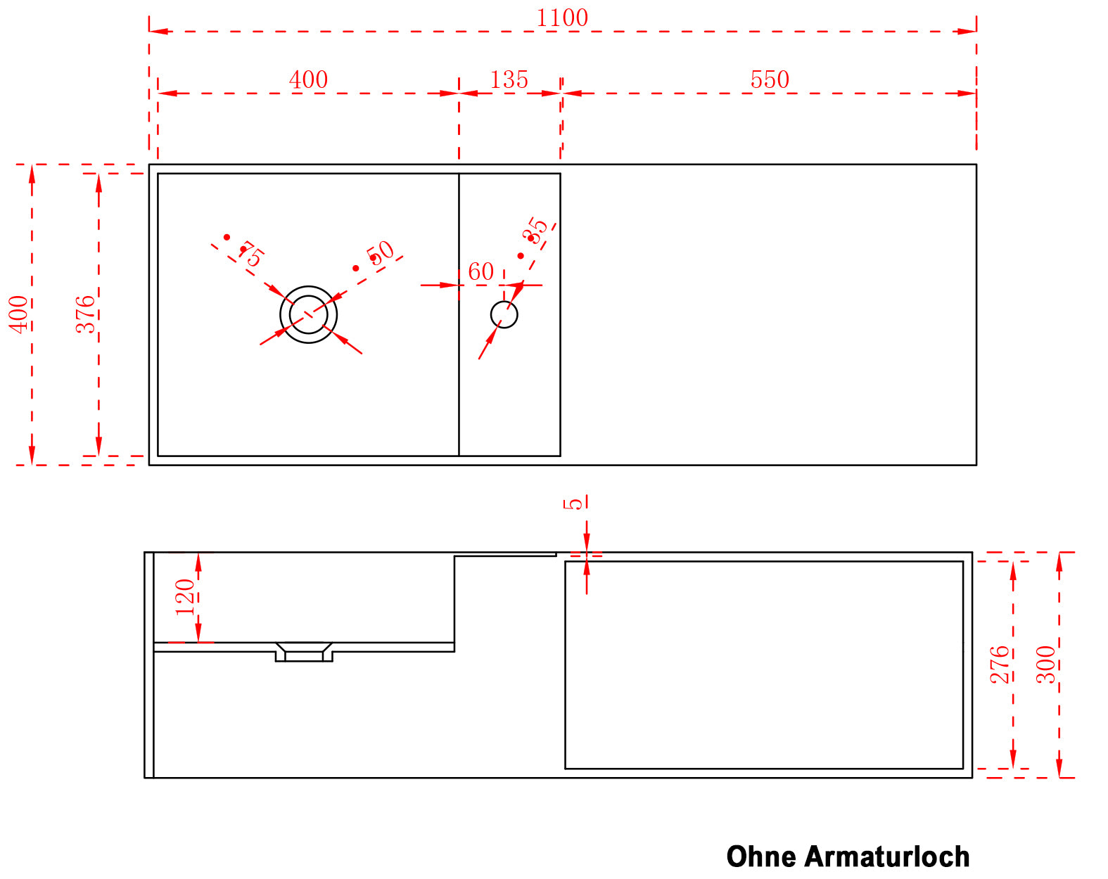 Vasque à poser TWG36 en fonte minérale - 110 x 40 x 30 cm - blanc mat - avec étagère à droite