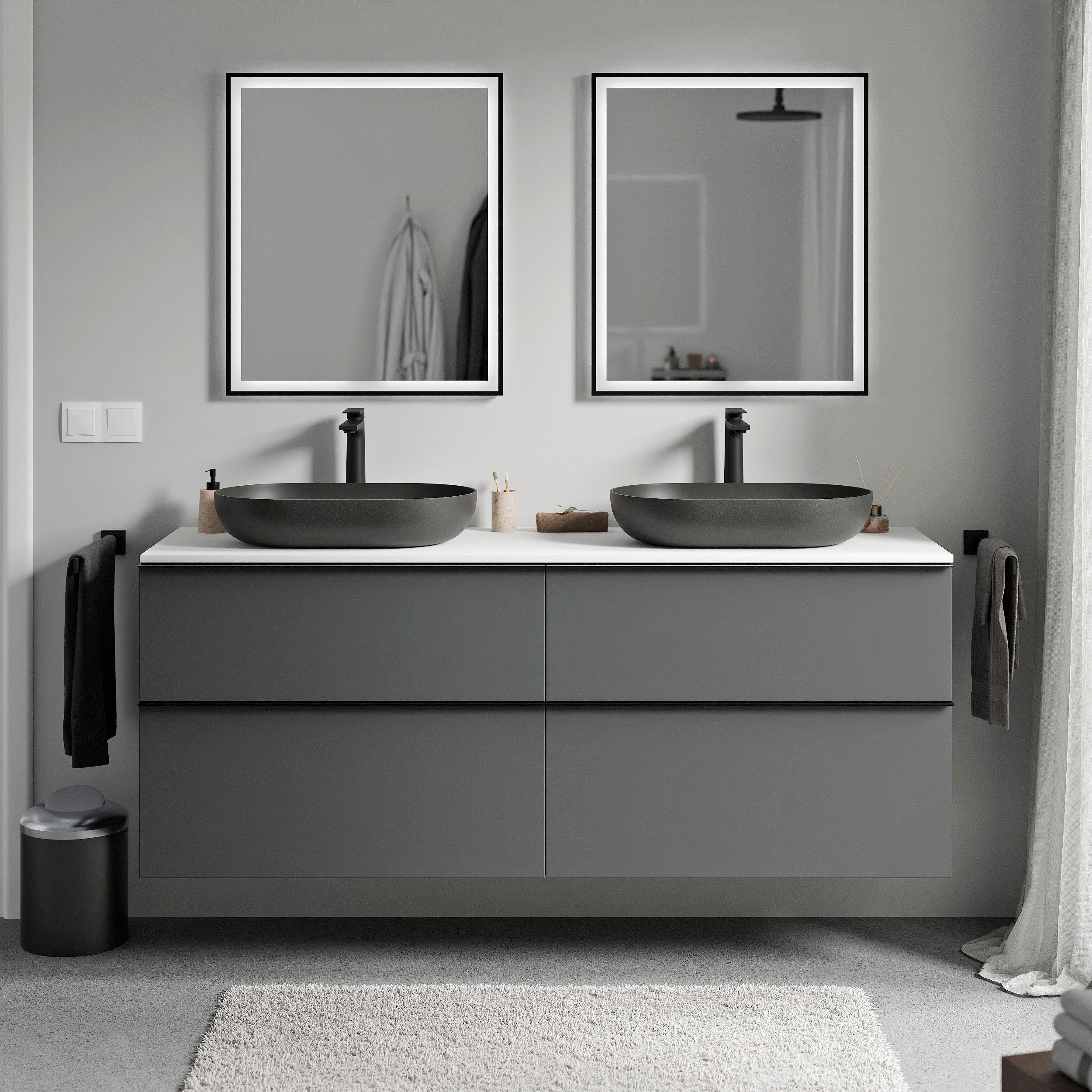 Badmöbel Unterschrank LAVOA 160 cm Anthrazit matt Weiß matt