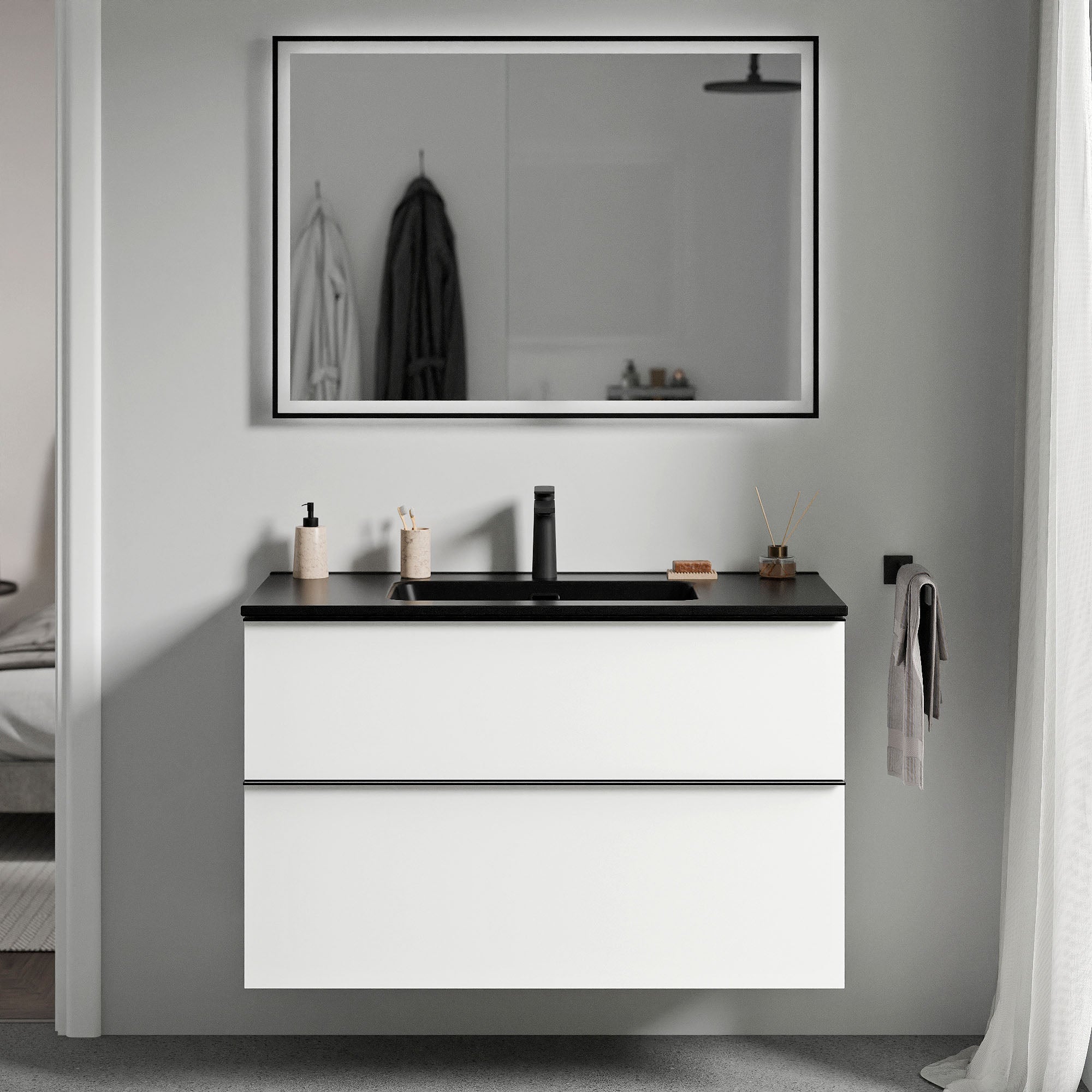 Waschtischunterschrank LAVOA 80 cm Schwarz matt Weiß matt