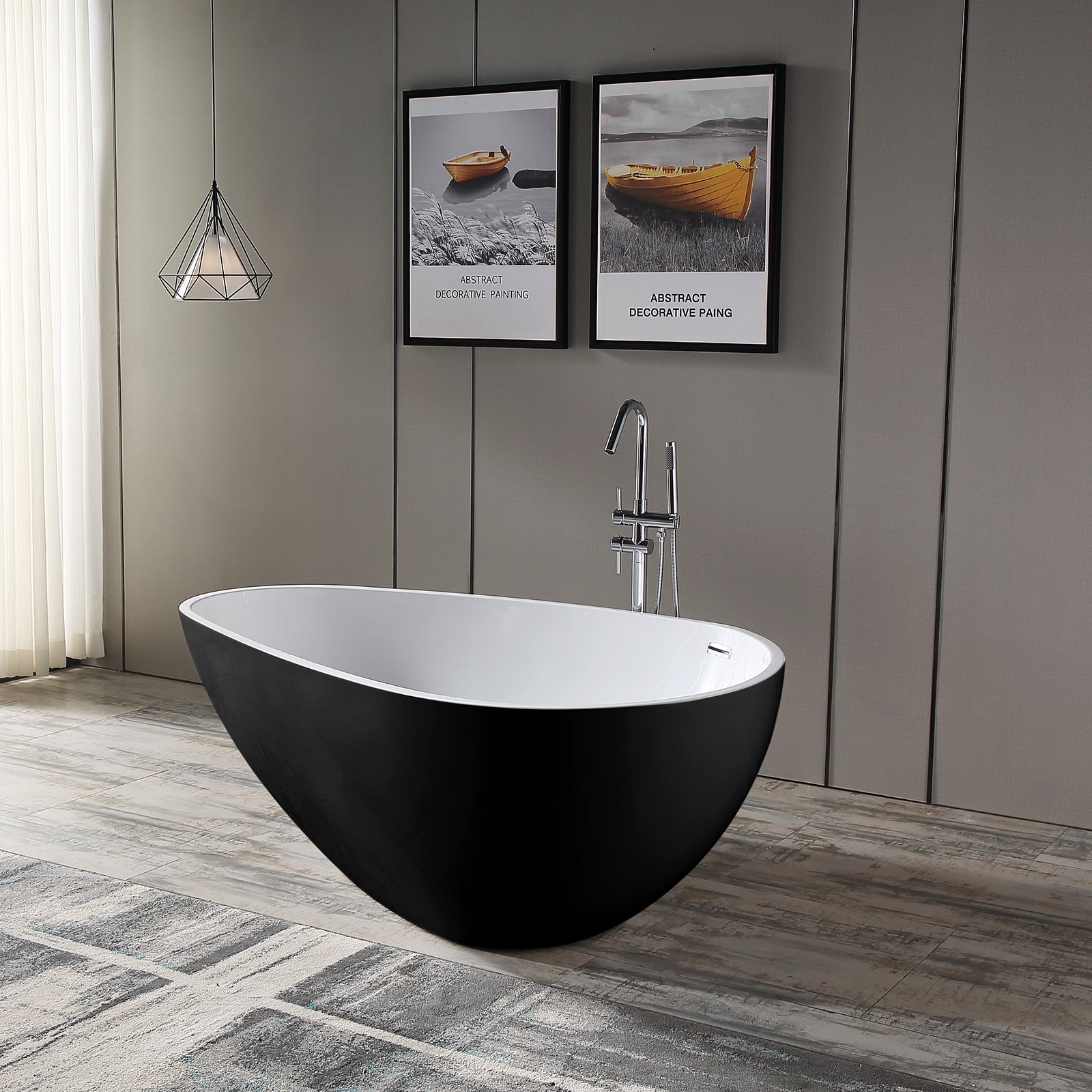 Vasca da bagno freestanding VENETO - acrilico bianco/nero - 180 x 110 x 60 cm