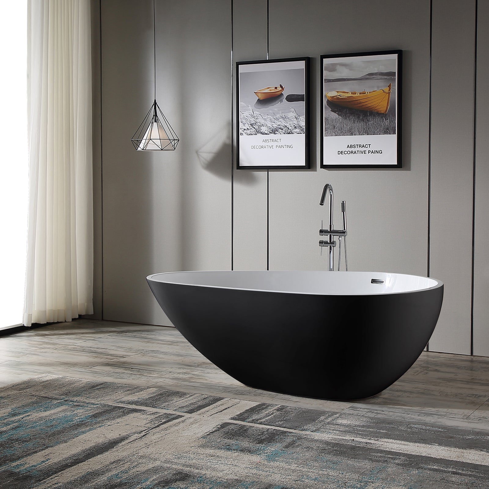 Vasca da bagno freestanding VENETO - acrilico bianco/nero - 180 x 110 x 60 cm