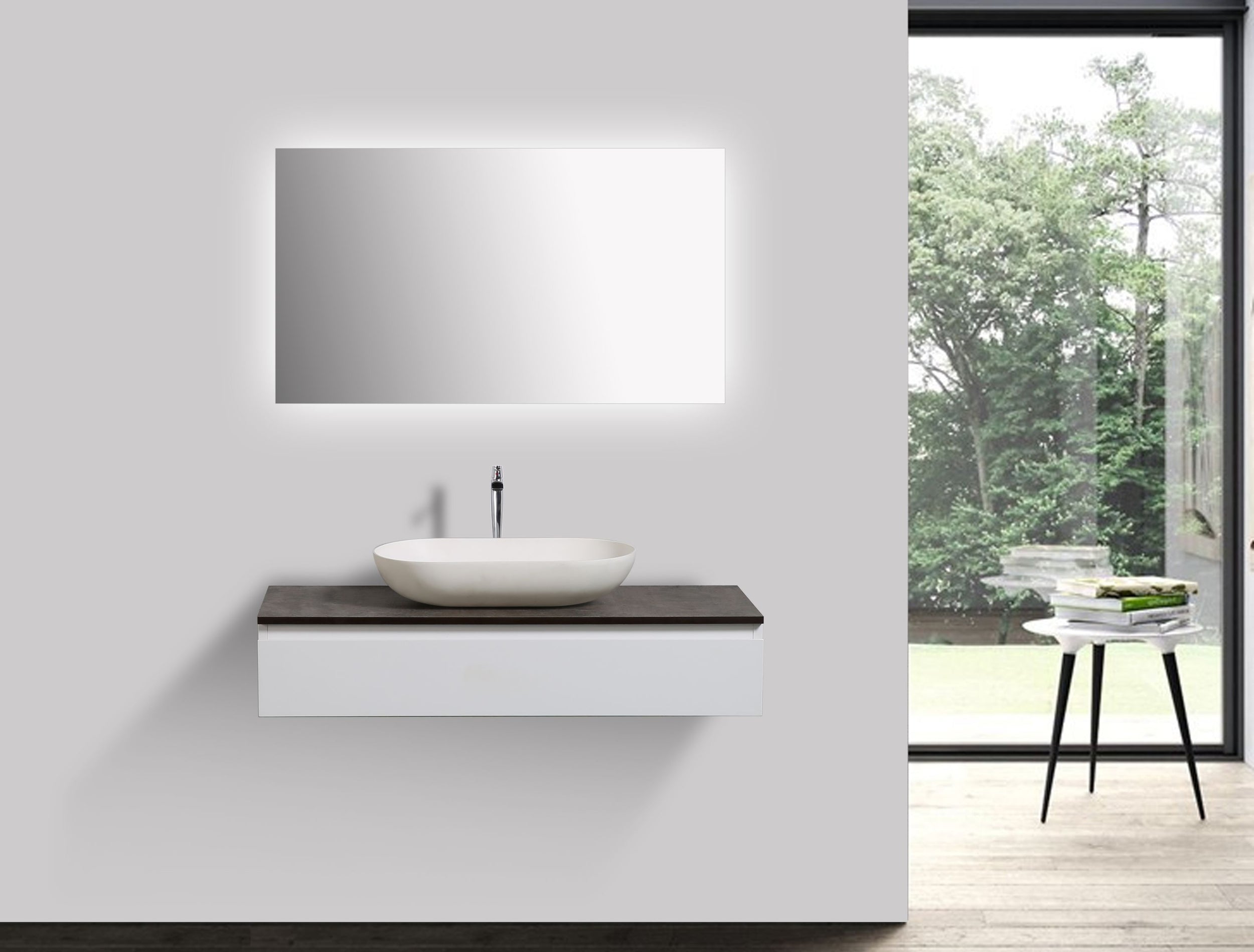 Meuble de salle de bains Vision 1000 Blanc mat pour lavabo à poser