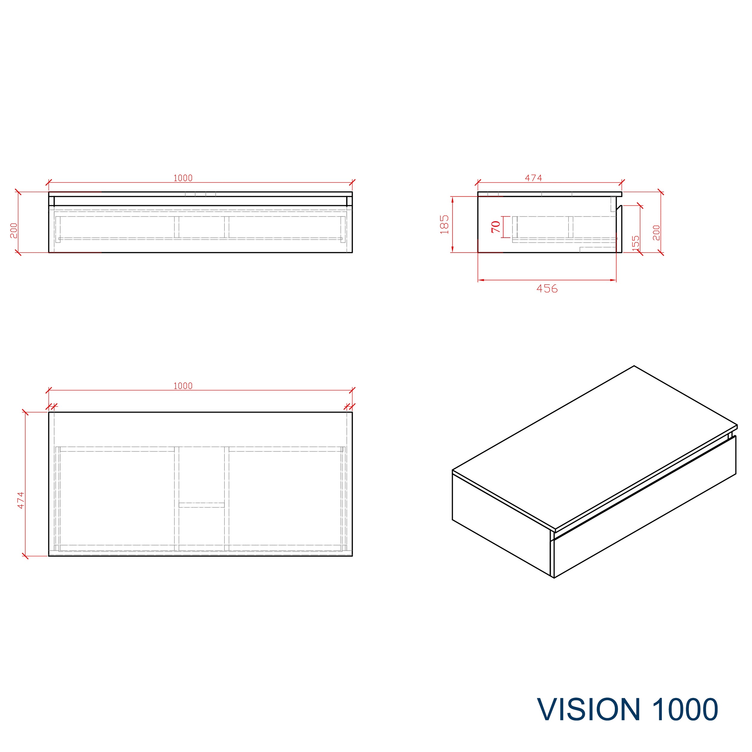 Meuble de salle de bains Vision 1000 Blanc mat pour lavabo à poser