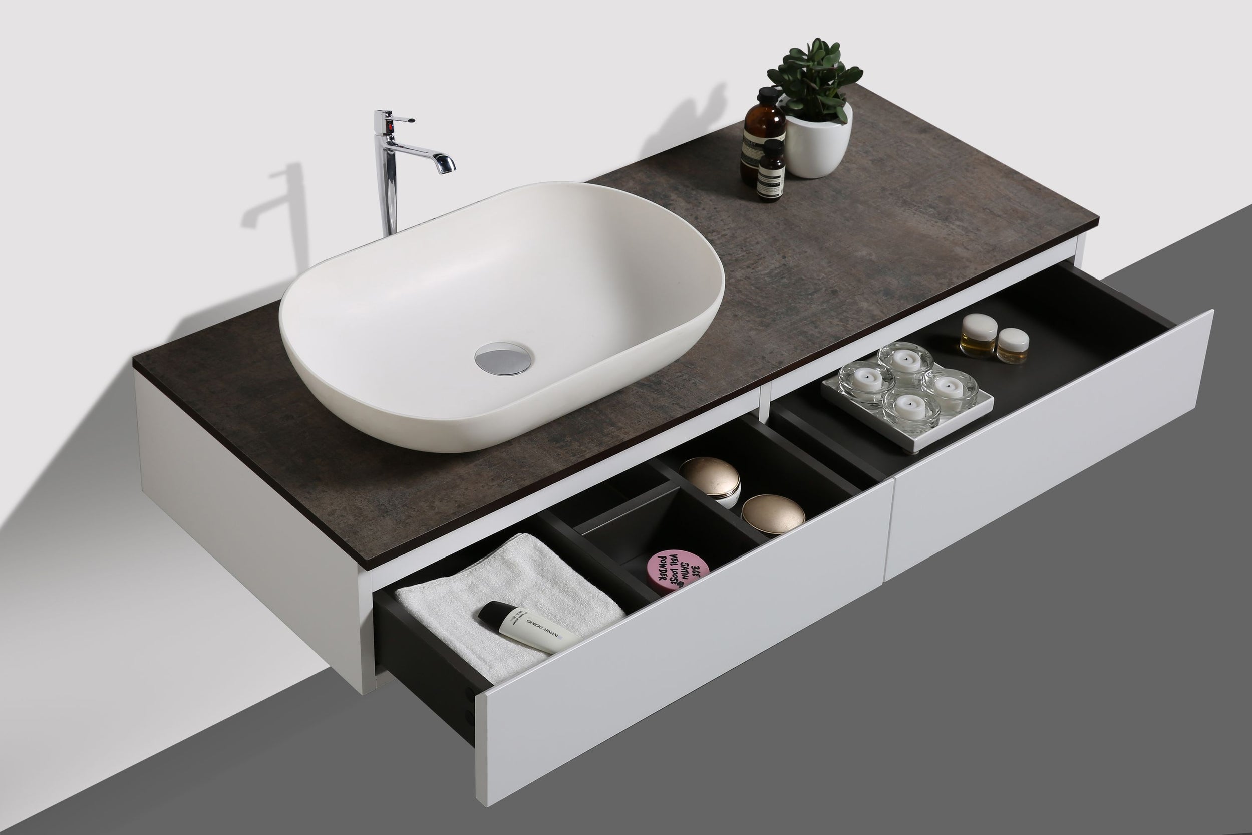 Meuble de salle de bains Vision 1200 Blanc mat pour lavabo à poser