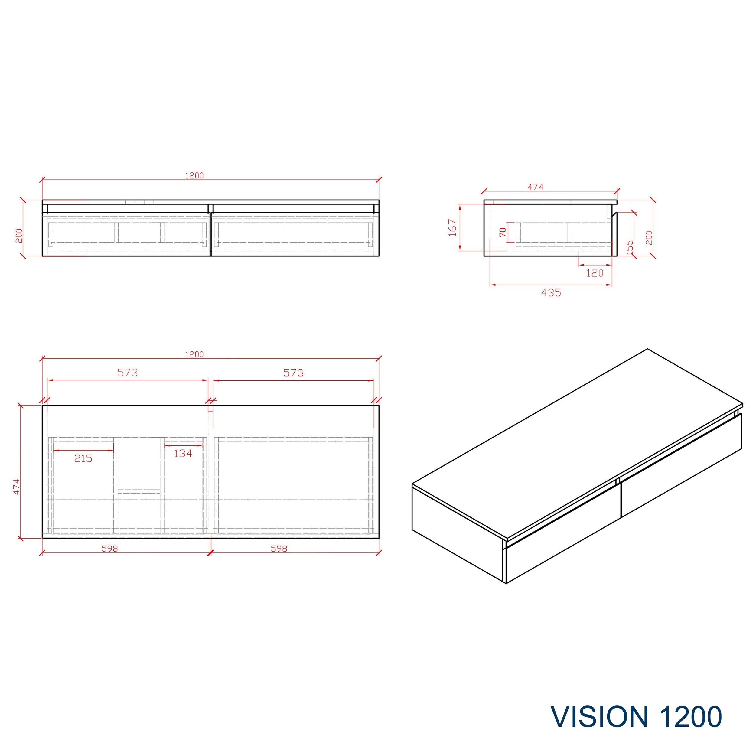 Meuble de salle de bains Vision 1200 Blanc mat pour lavabo à poser