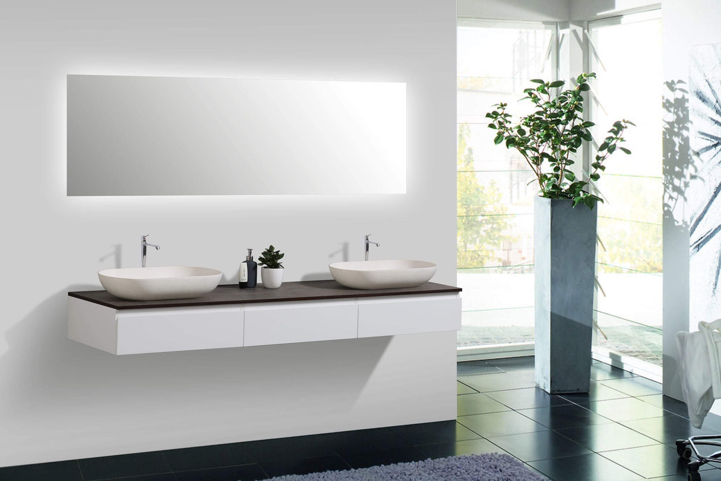 Meuble de salle de bains Vision 1800 Blanc mat pour lavabo à poser