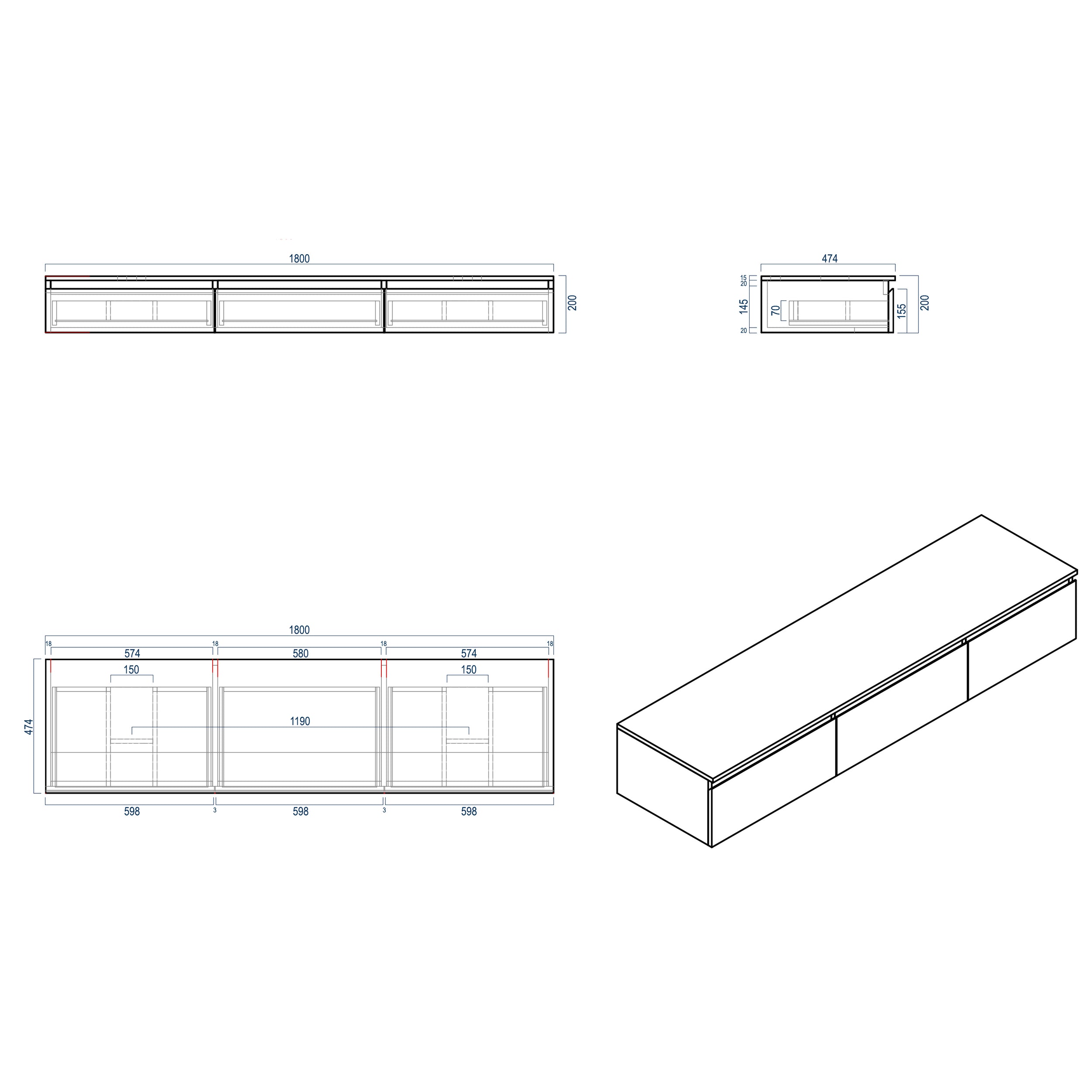 Meuble de salle de bains Vision 1800 Blanc mat pour lavabo à poser