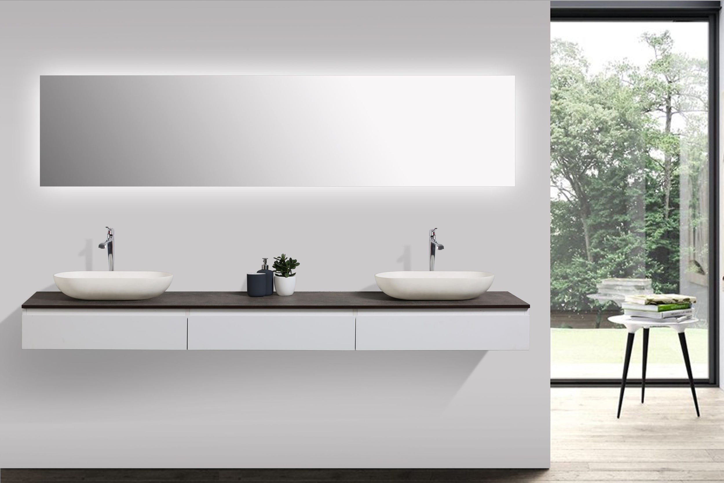 Meuble de salle de bains Vision 2250 Blanc mat pour lavabo à poser