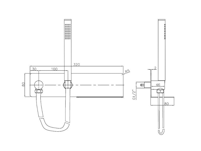 Set pour la douche en noir CZT050-1 avec flexible, support et douchette à main