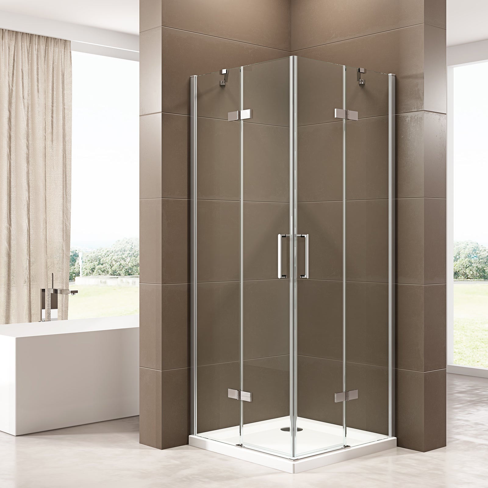 Paroi porte de douche pivotante en angle EX809 - verre de sécurité nano - 100 x 100 x 195 cm