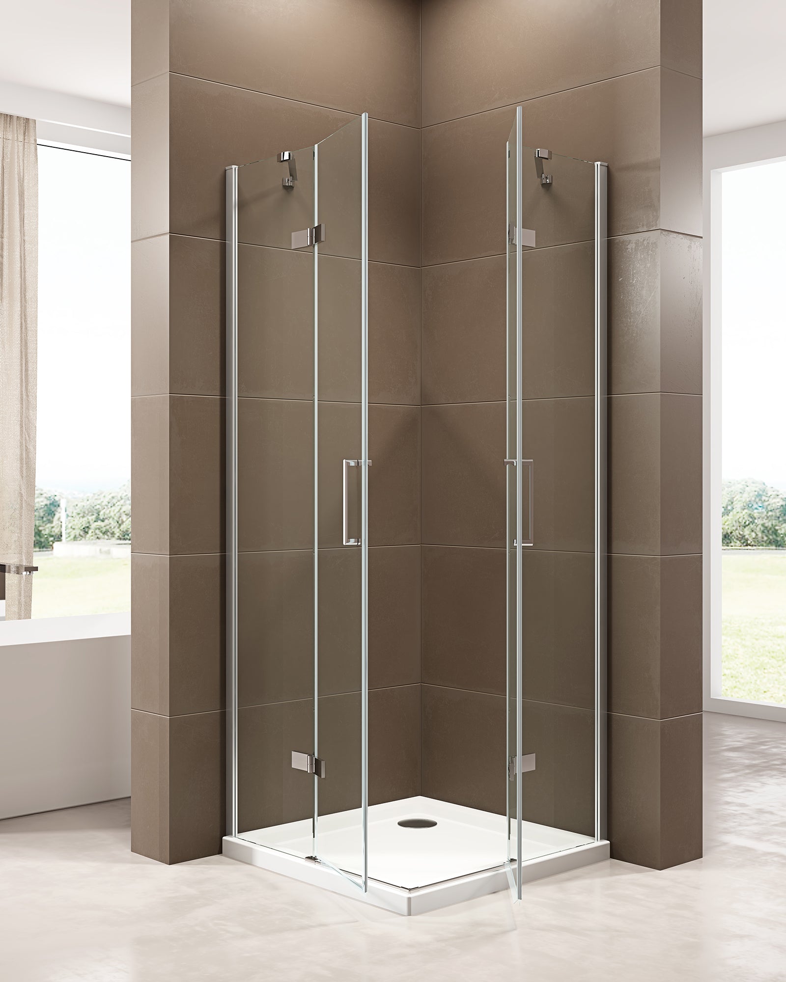 Paroi porte de douche pivotante en angle  et receveur EX809 - verre de sécurité nano - 90 x 90 x 195 cm