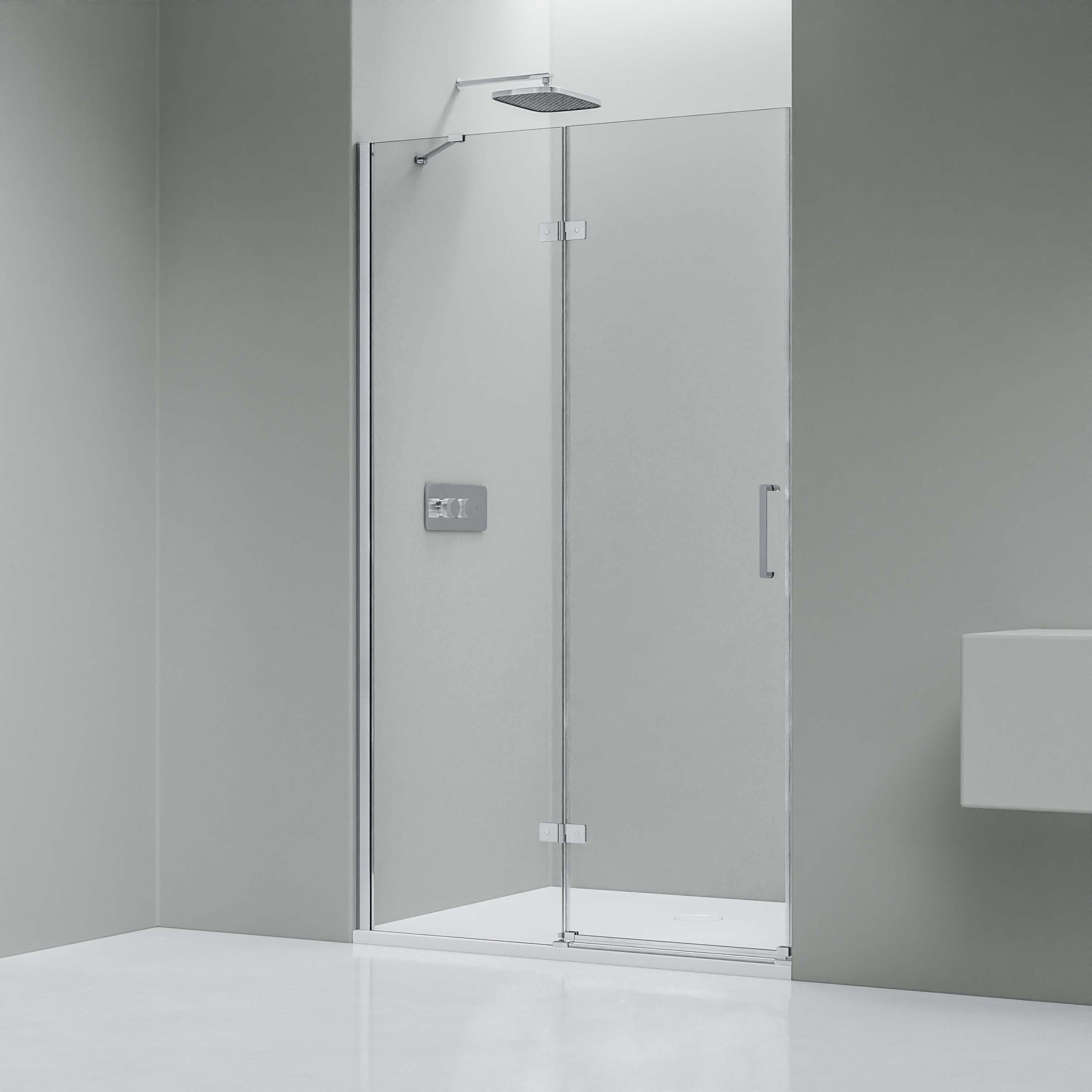 Paroi de douche en niche NT403 avec porte pivotante - verre nano 8 mm - charnière à DROITE - largeur au choix