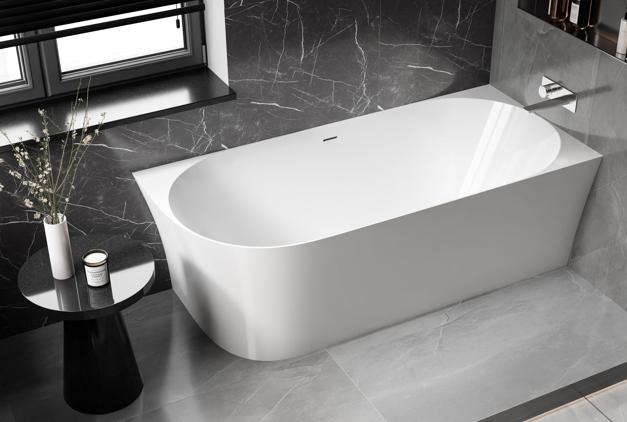 Vasca da bagno a libera installazione NOVA SLIM LINE Acrilico Bianco - Installazione a destra - Dimensioni selezionabili