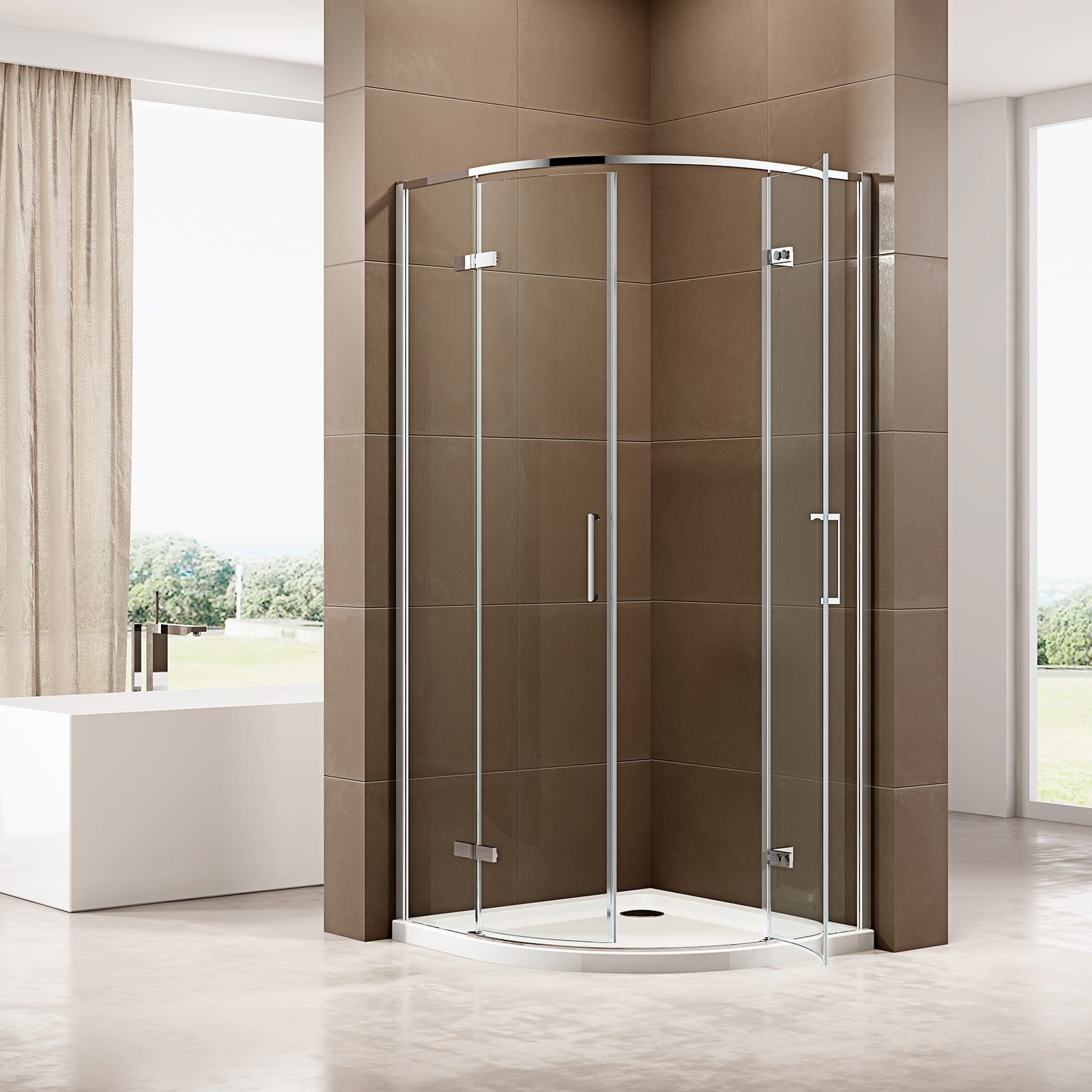 Paroi de douche circulaire EX406A - portes pivotantes - verre Nano 6 mm - dimensions au choix 