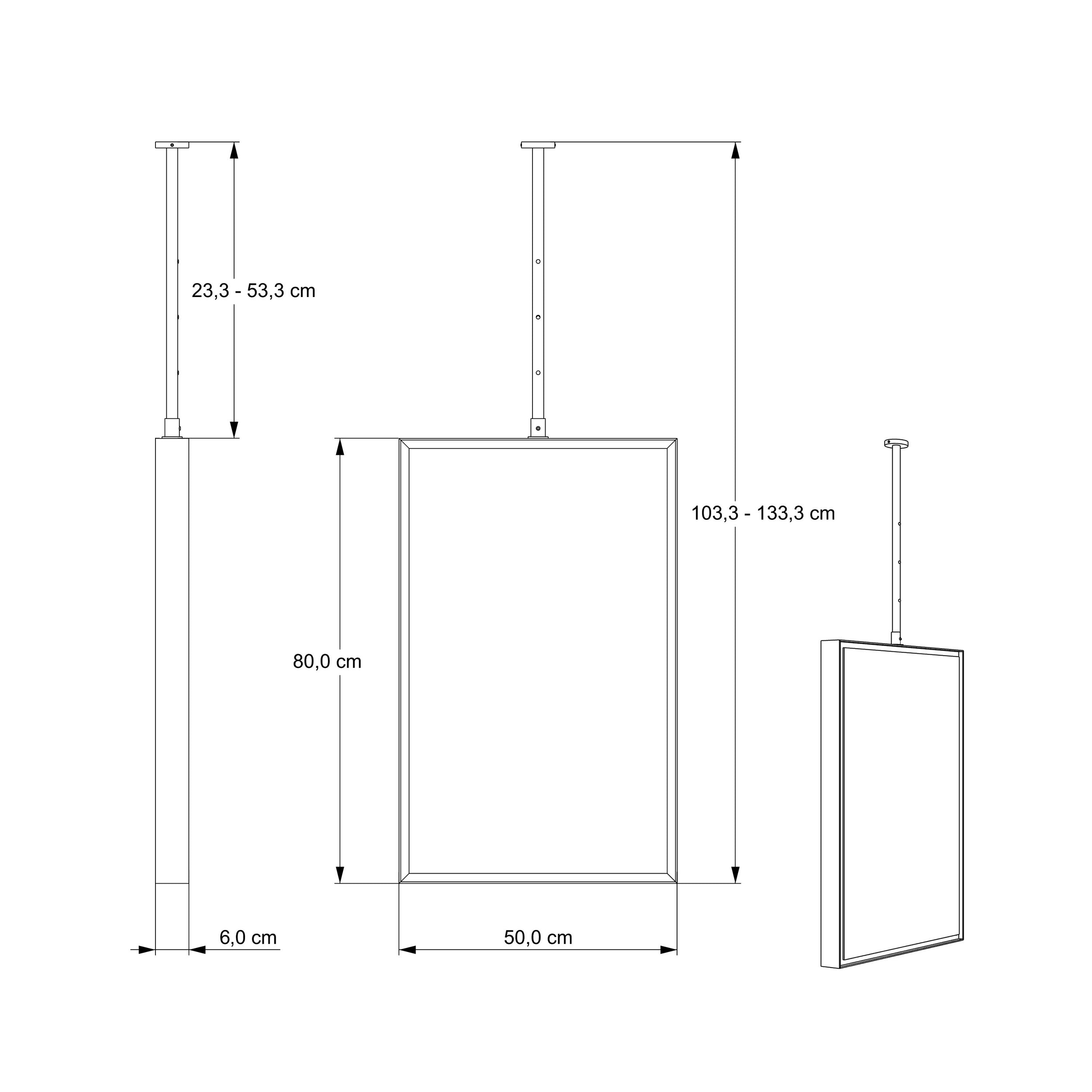 Miroir suspendu 2145 angulaire - 50 x 80 cm - réglable en hauteur