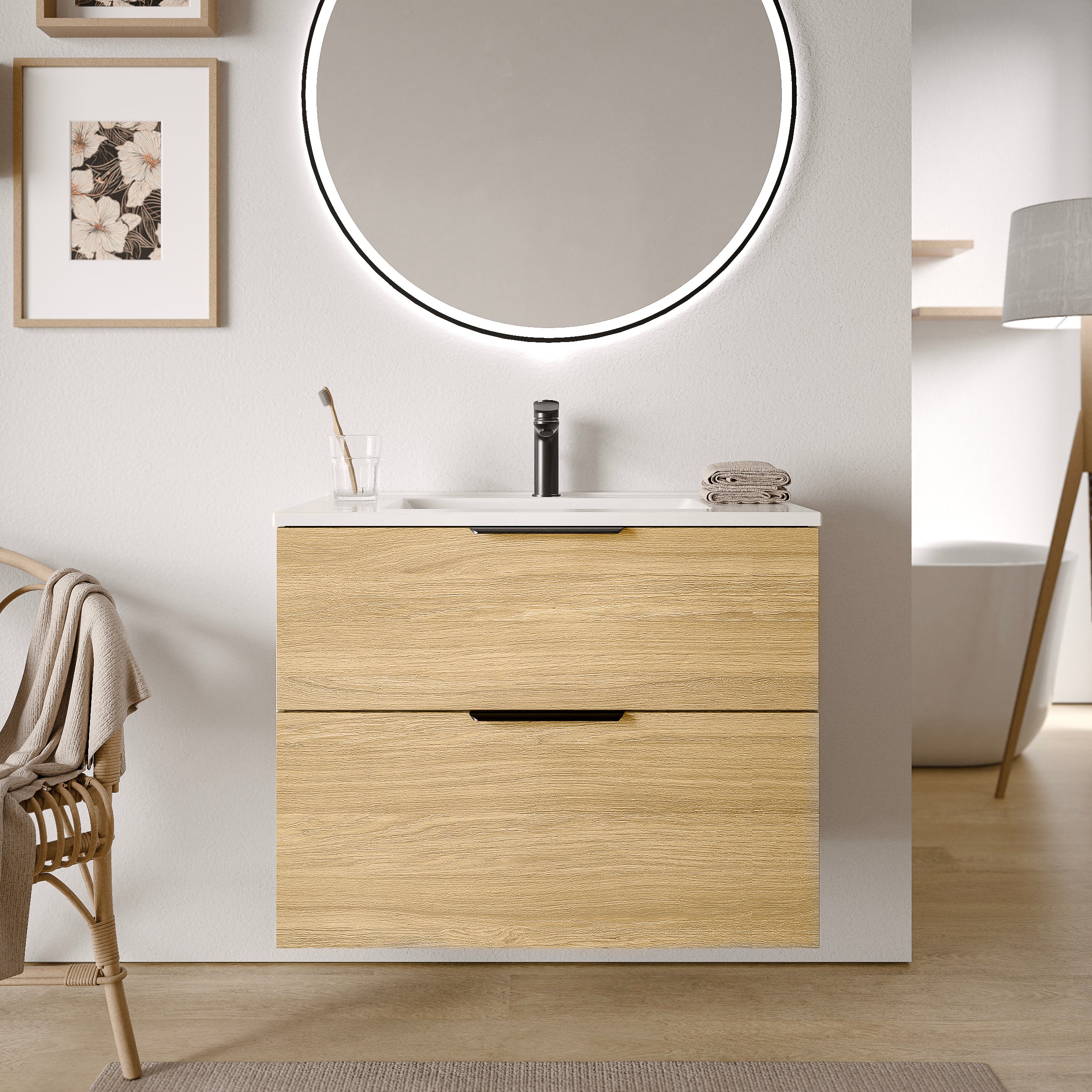 Badmöbel Set TIM 80 cm mit Keramikbecken