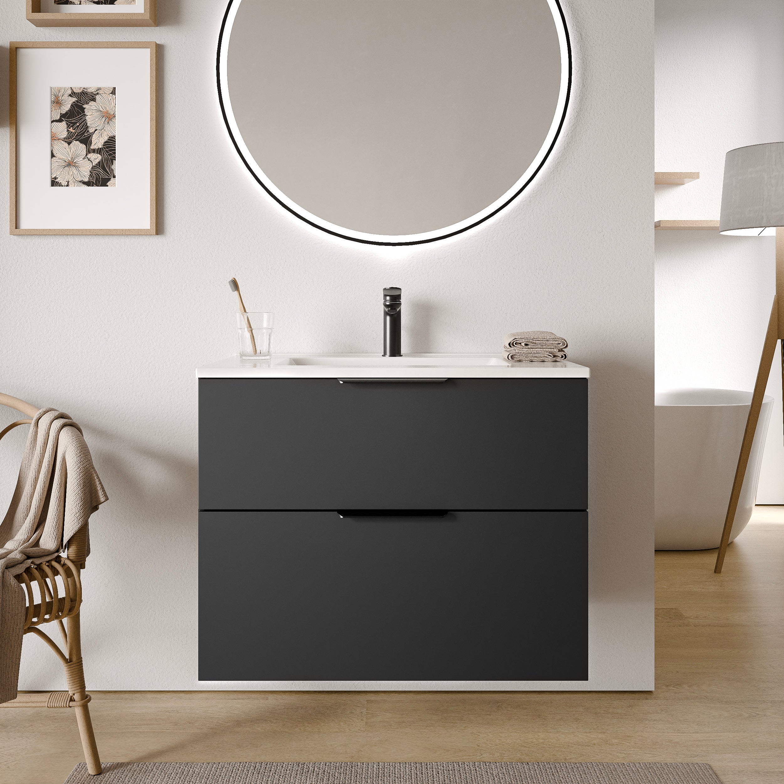 Badmöbel Set TIM 80 cm mit Keramikbecken