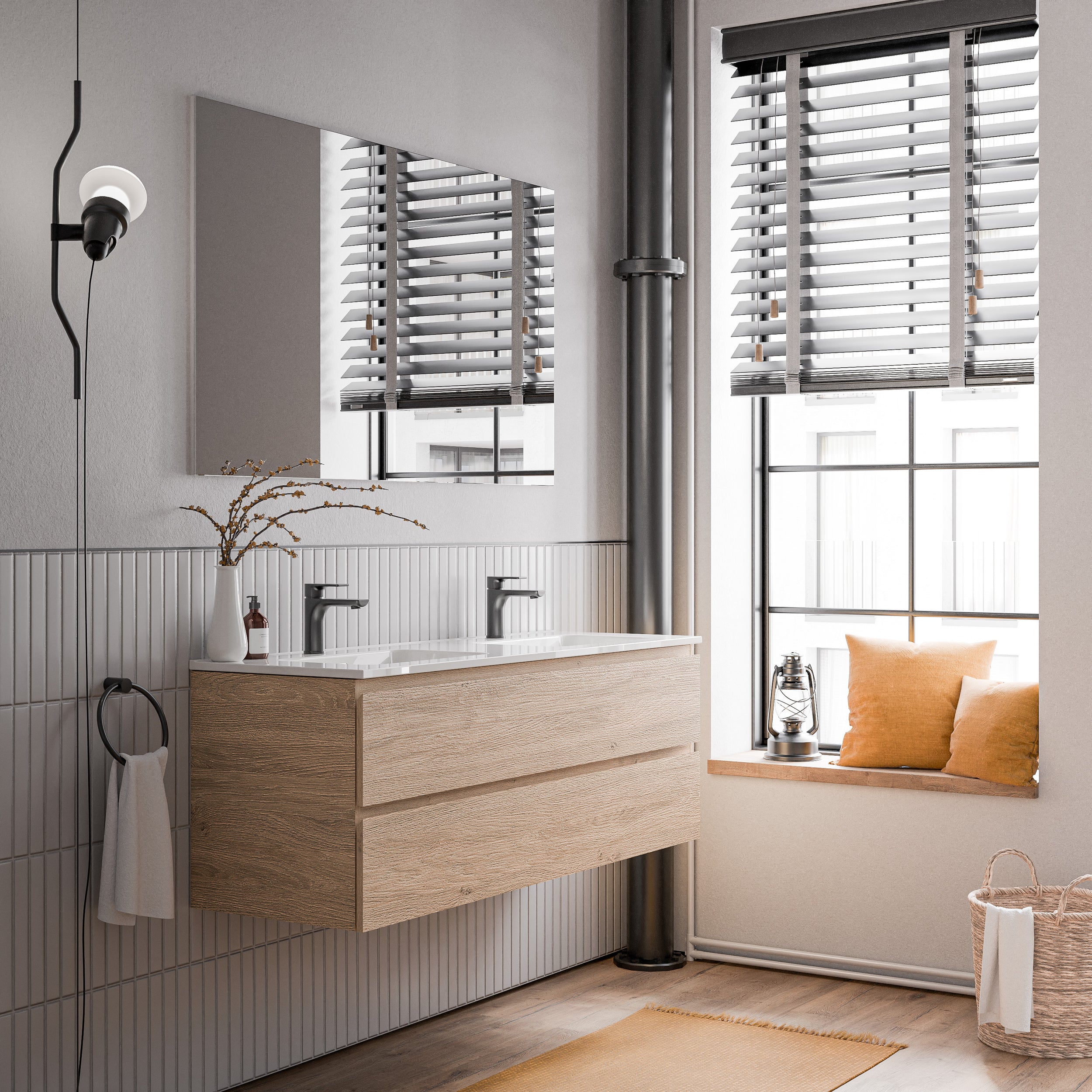 Meuble salle de bain AVA 140 cm - avec double vasque en céramique - couleur au choix