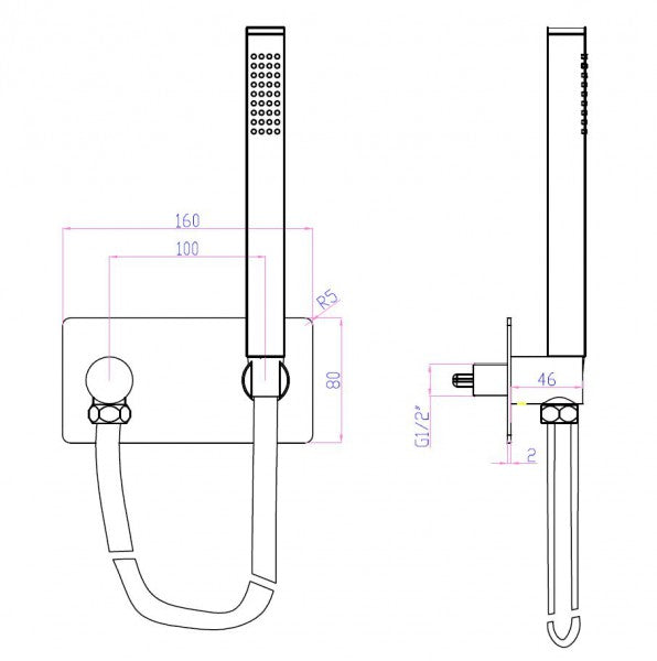 Applique murale avec support de douche CZT050B - y compris douchette à main et flexible 