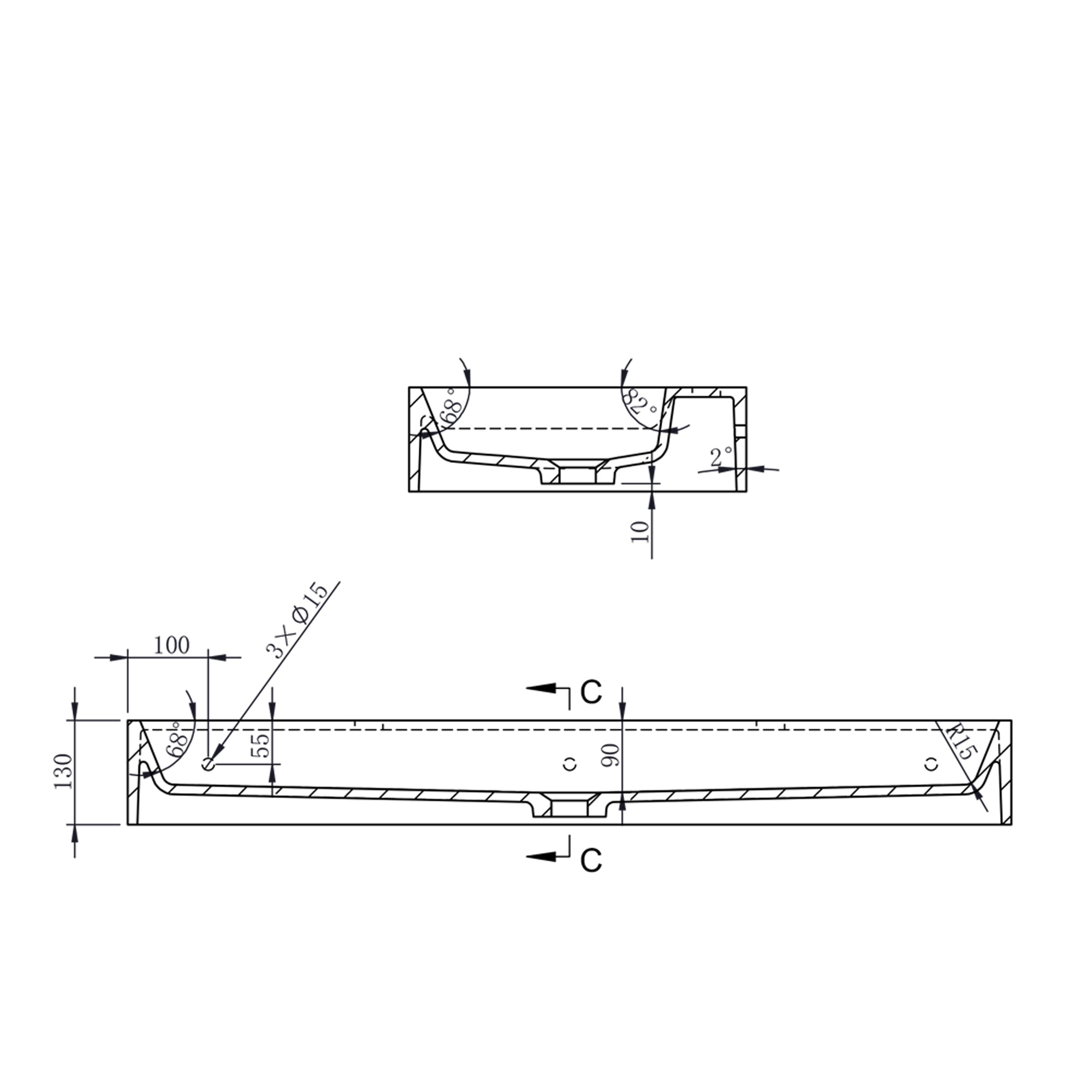 Vasque à poser ou à suspendre PB2144-1 en fonte minérale – 110 x 42 x 13 cm – blanc mat