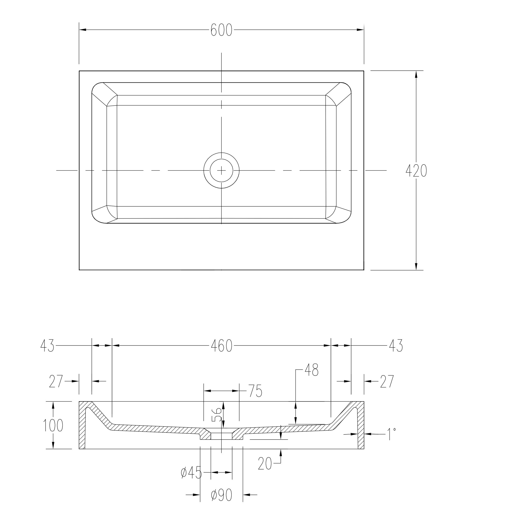 Vasque à poser ou lavabo à suspendre PB2142 en solide surface (Solid Stone) – blanc mat – 60 x 42 x 10 cm