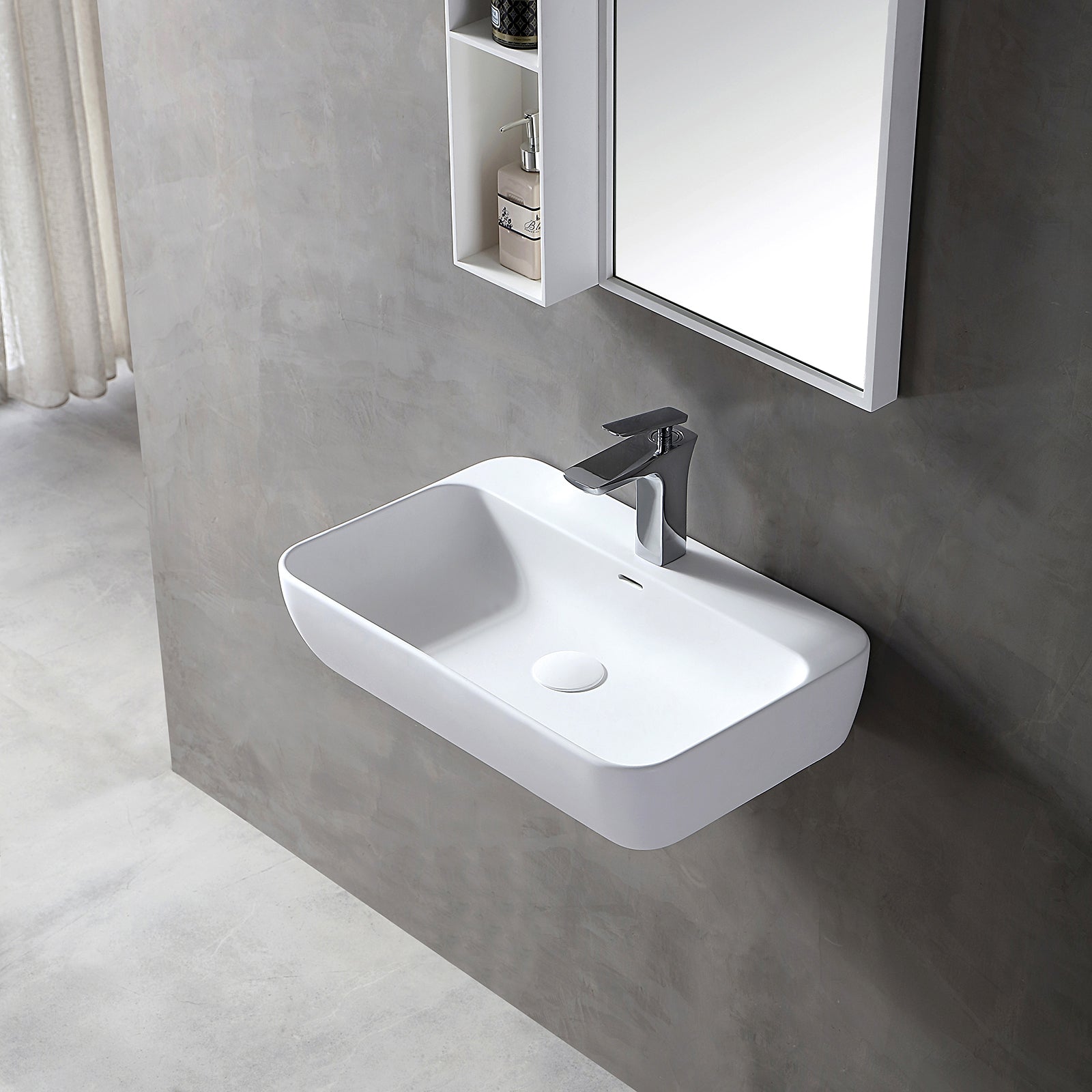 Lavabo a parete o da appoggio TWG201 solid surface (Solid Stone) – bianco opaco – 60 x 40 x 14 cm