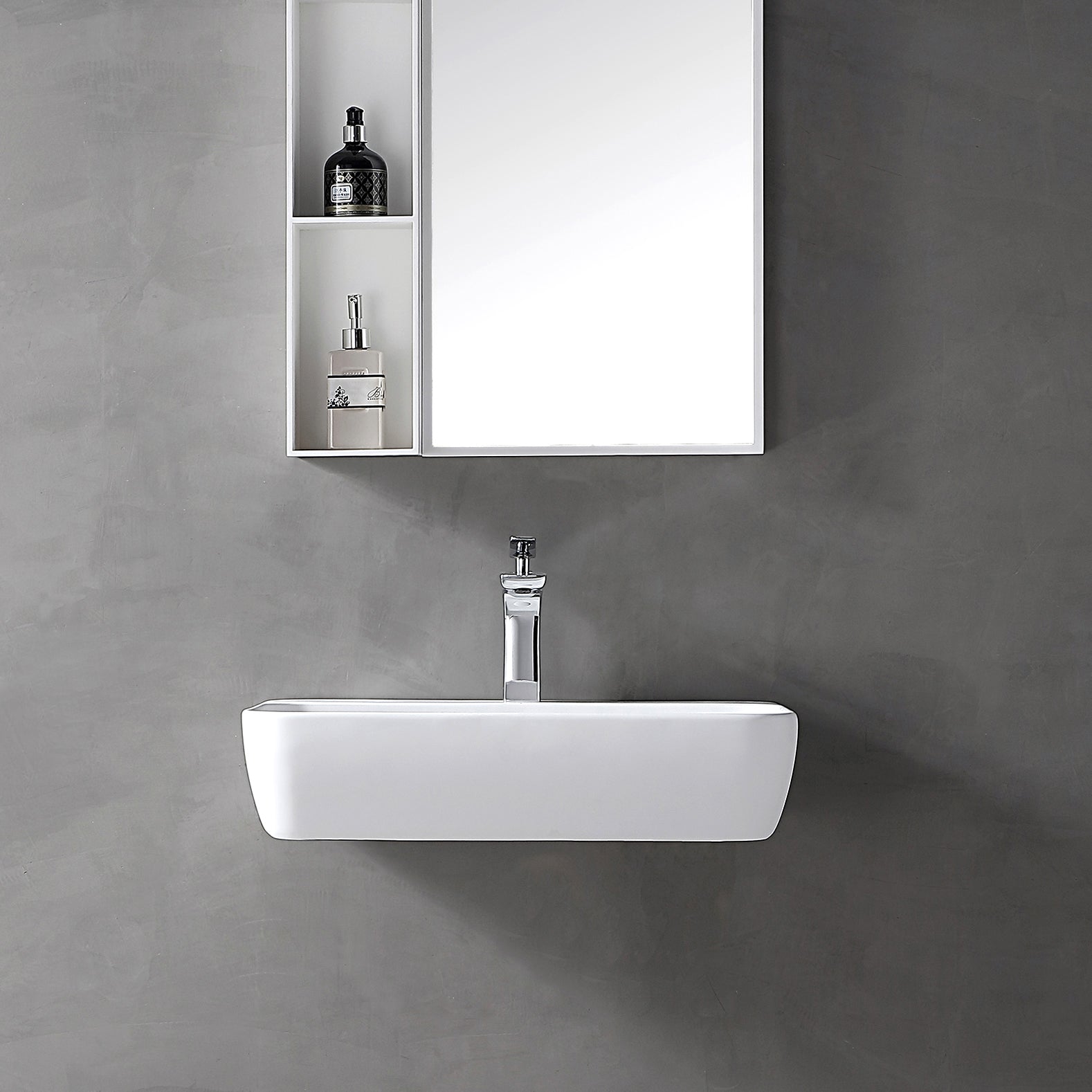 Lavabo a parete o da appoggio TWG201 solid surface (Solid Stone) – bianco opaco – 60 x 40 x 14 cm