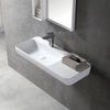 Lavabo mural / vasque à poser TWG202 en solide surface (Solid Stone) - blanc mat - 90x40x12cm