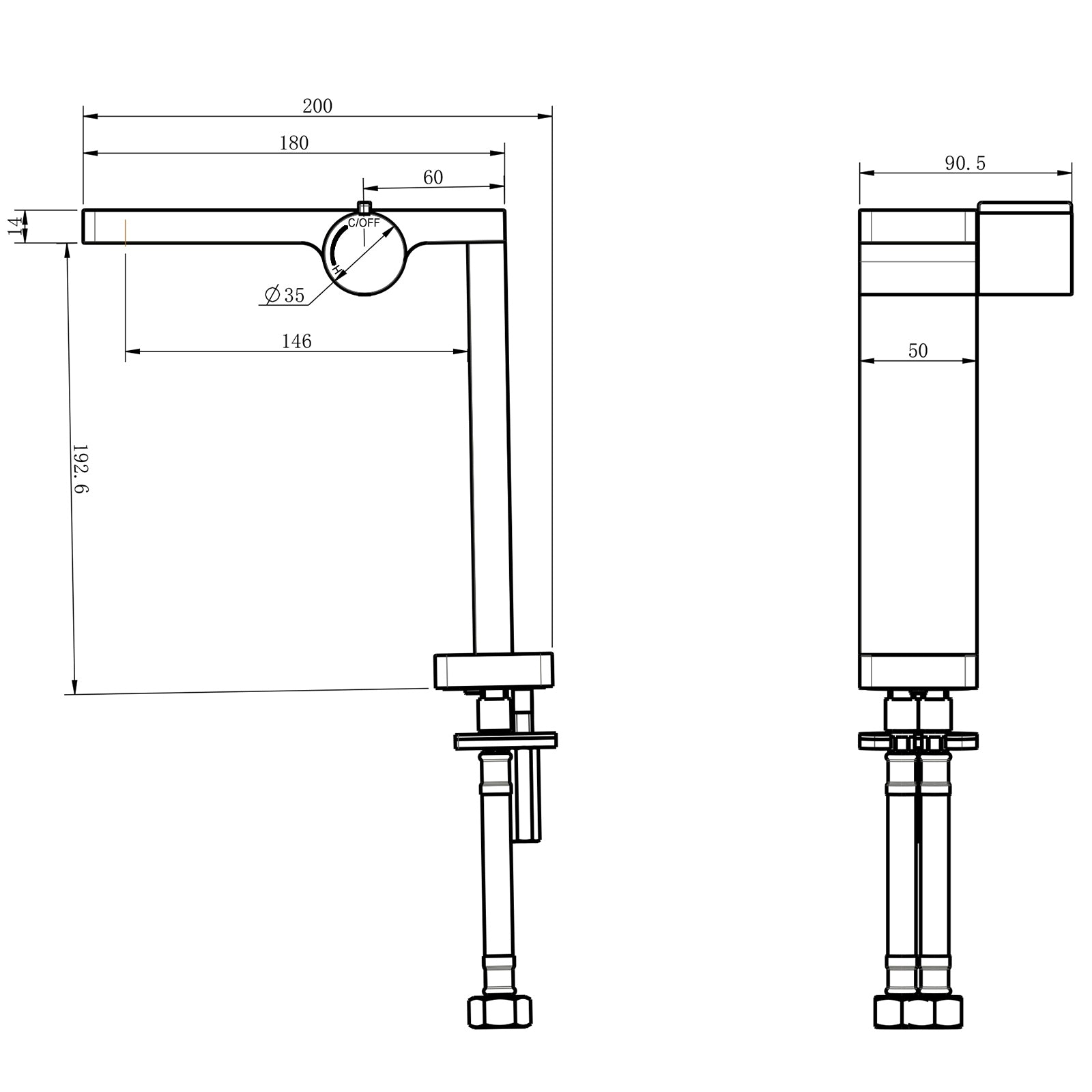 Robinet mitigeur corps haut en noir pour lavabo ou vasque NT3220B 